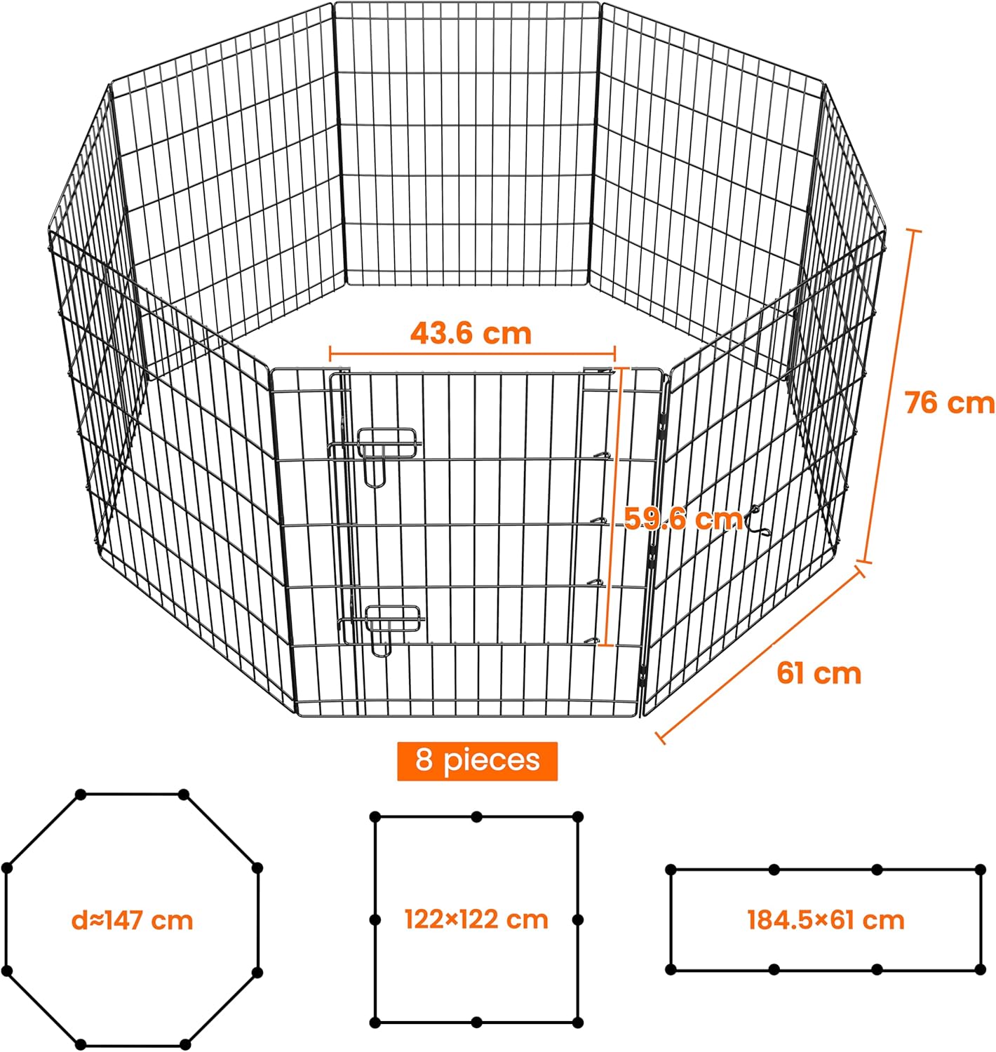 Thumbnail 2 de Yaheetech Recinto per cani 8 pz 61 x 76 cm in ferro, modulare per interno ed esterno