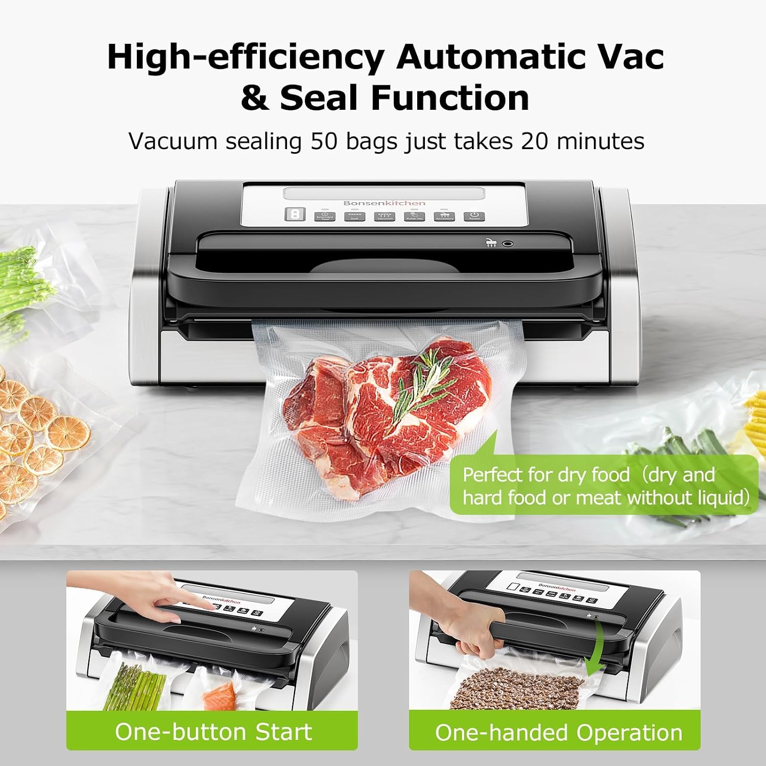 Detalle 2 de Bonsenkitchen VS4100 Vacuum Sealer with 5 Modes and Built-In Cutter