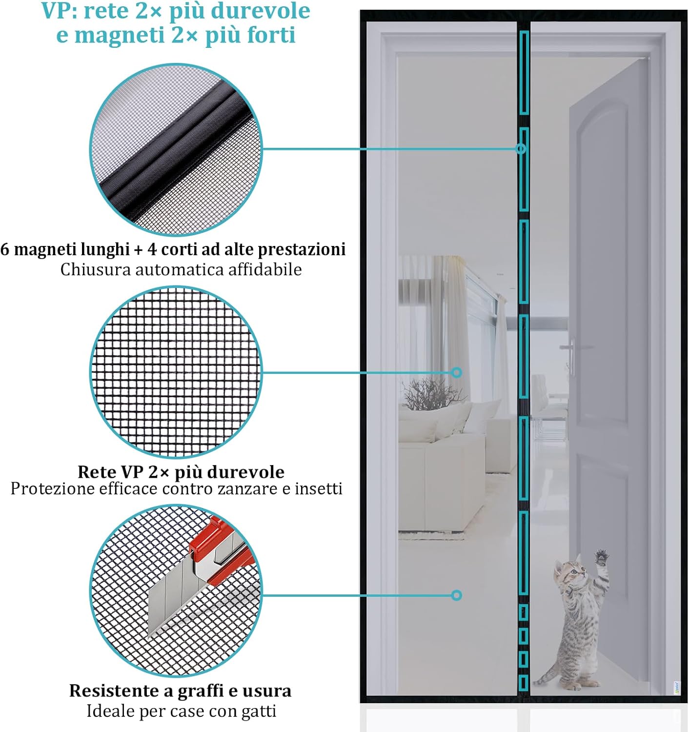 Thumbnail 1 de Apalus VP zanzariera magnetica per porta balcone 100×220 cm, magneti più forti e fascia auto-adesiva