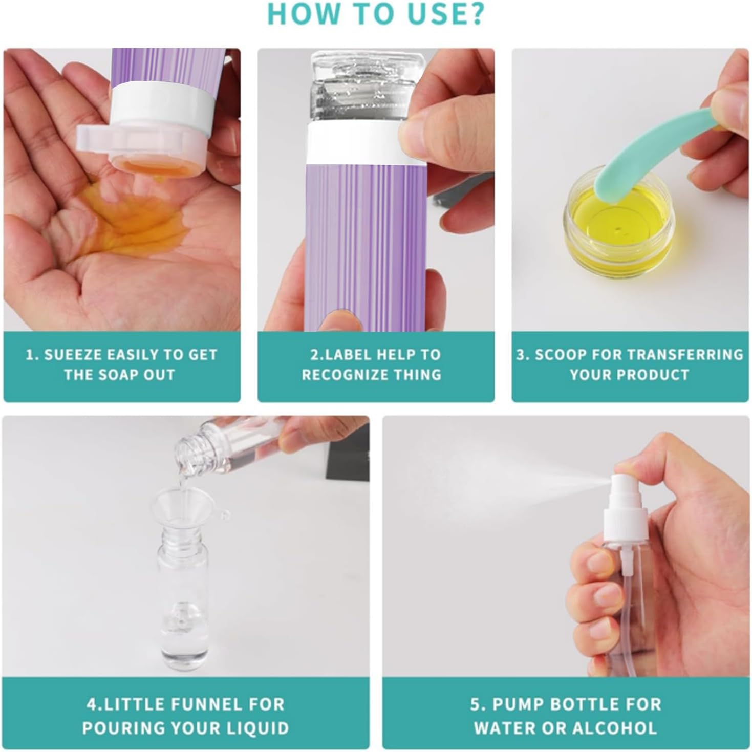Detalle de NuvaConx 18-pack travel bottles TSA-approved toiletry set