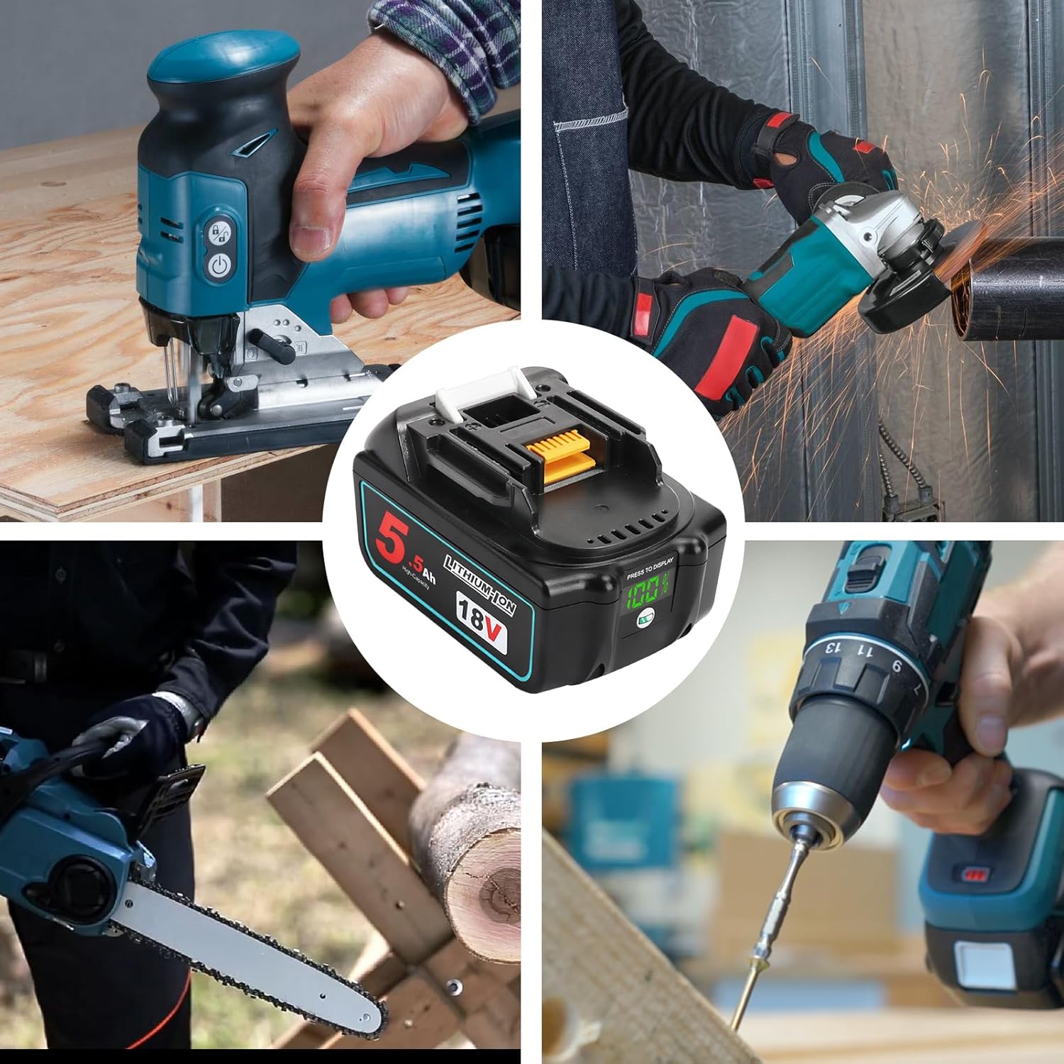 Thumbnail 4 de 2er-Set 18V 5,5Ah Ersatzakku für Makita BL1830/BL1840–Mit LED-Anzeige