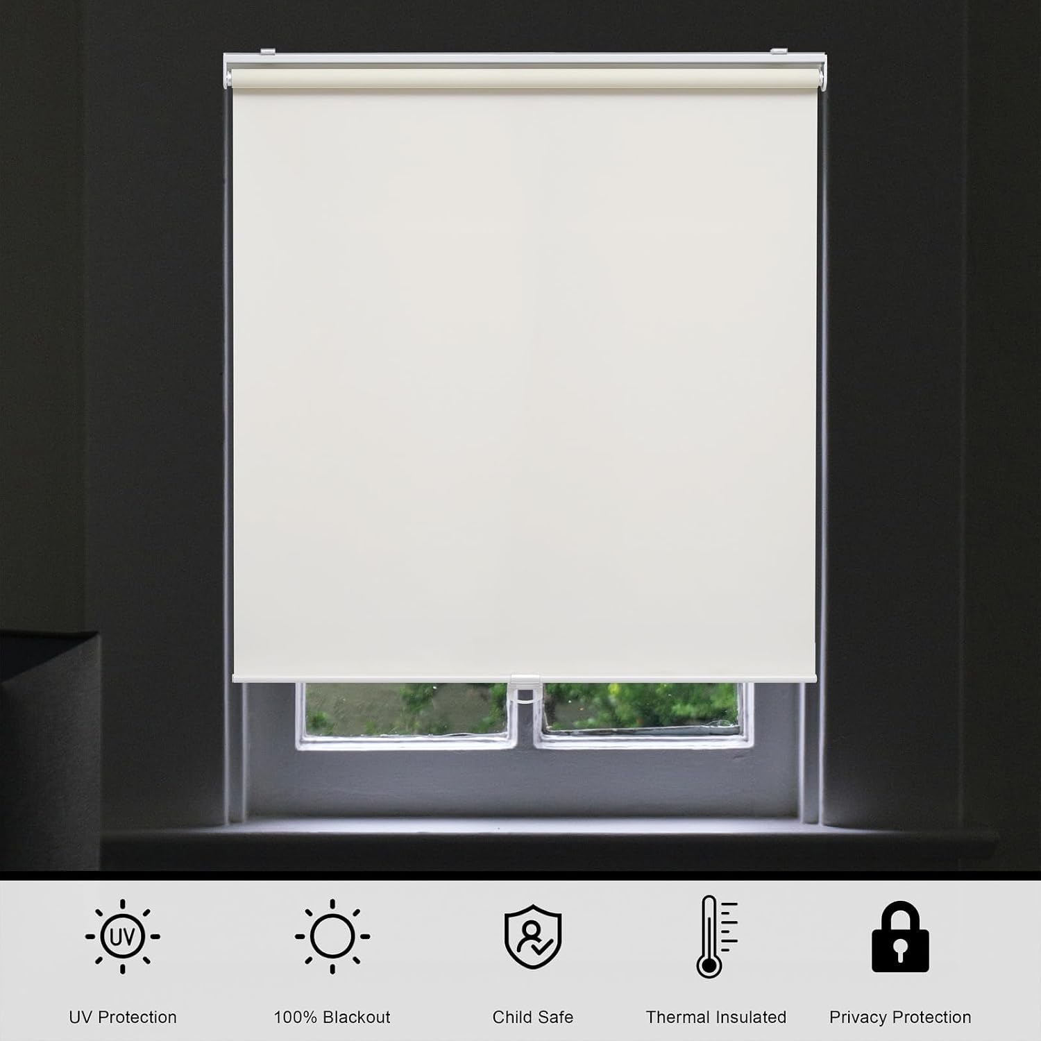 Detalle 2 de Sunoff Blackout Cordless Roller Shades (100% Blackout), Beige 22.5" x 72