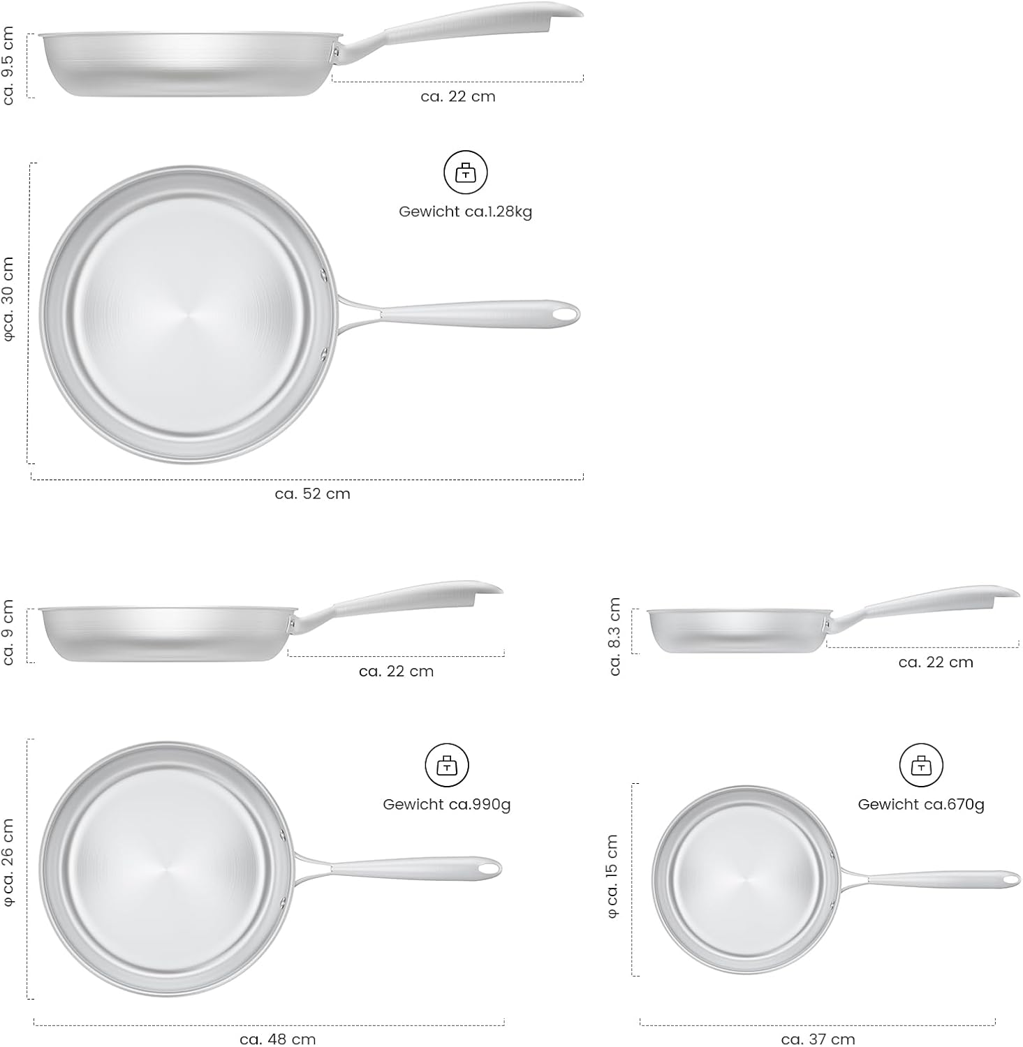 Detalle 2 de COOKNANO 3-Piece Stainless Steel Pan Set (20/26/30 cm) – Durable Tri-Ply, Dishwasher Safe