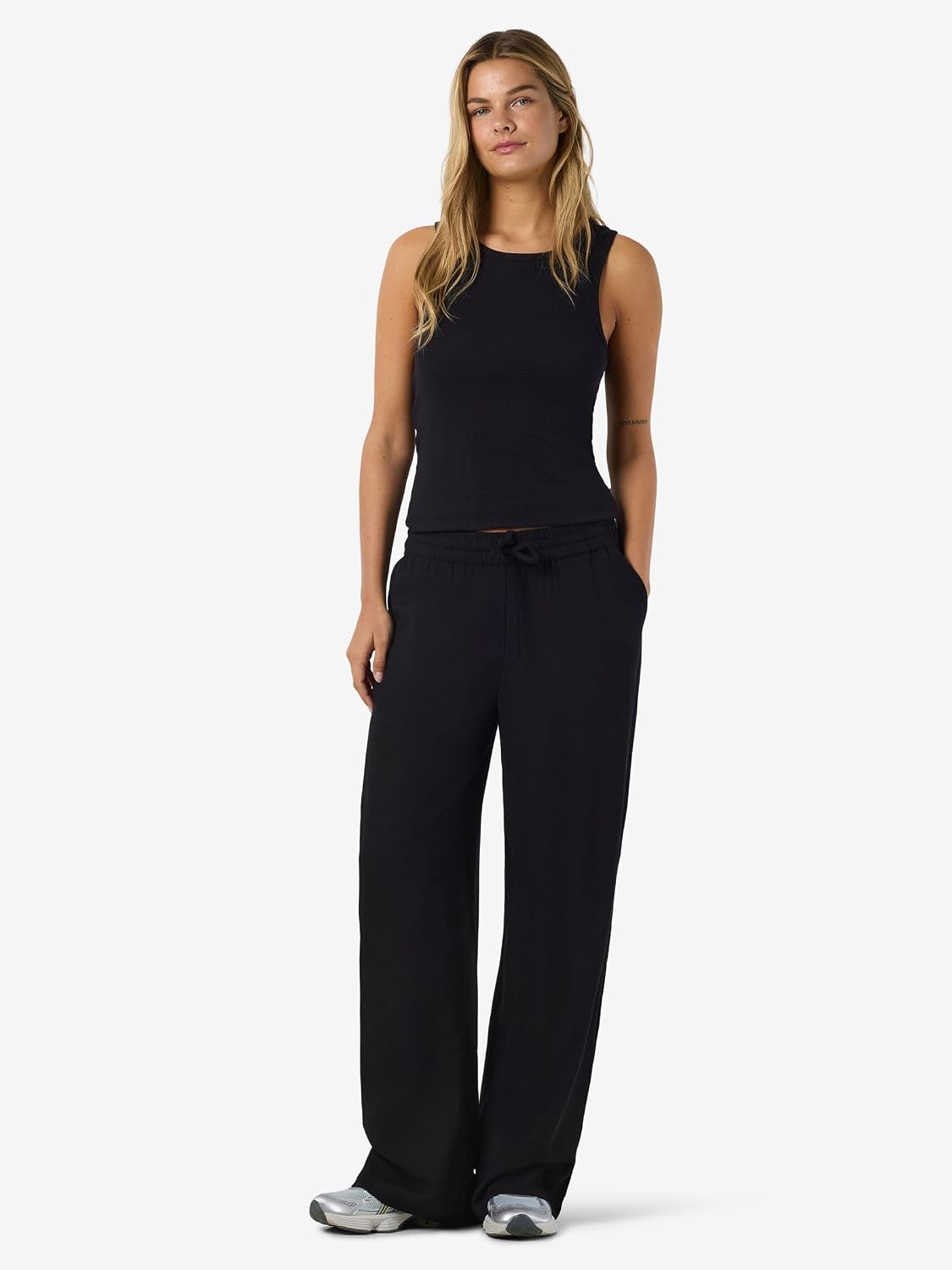 Detalle de NOISY MAY Pantalon Large Coupe décontractée – Toile de Jogging, Lin