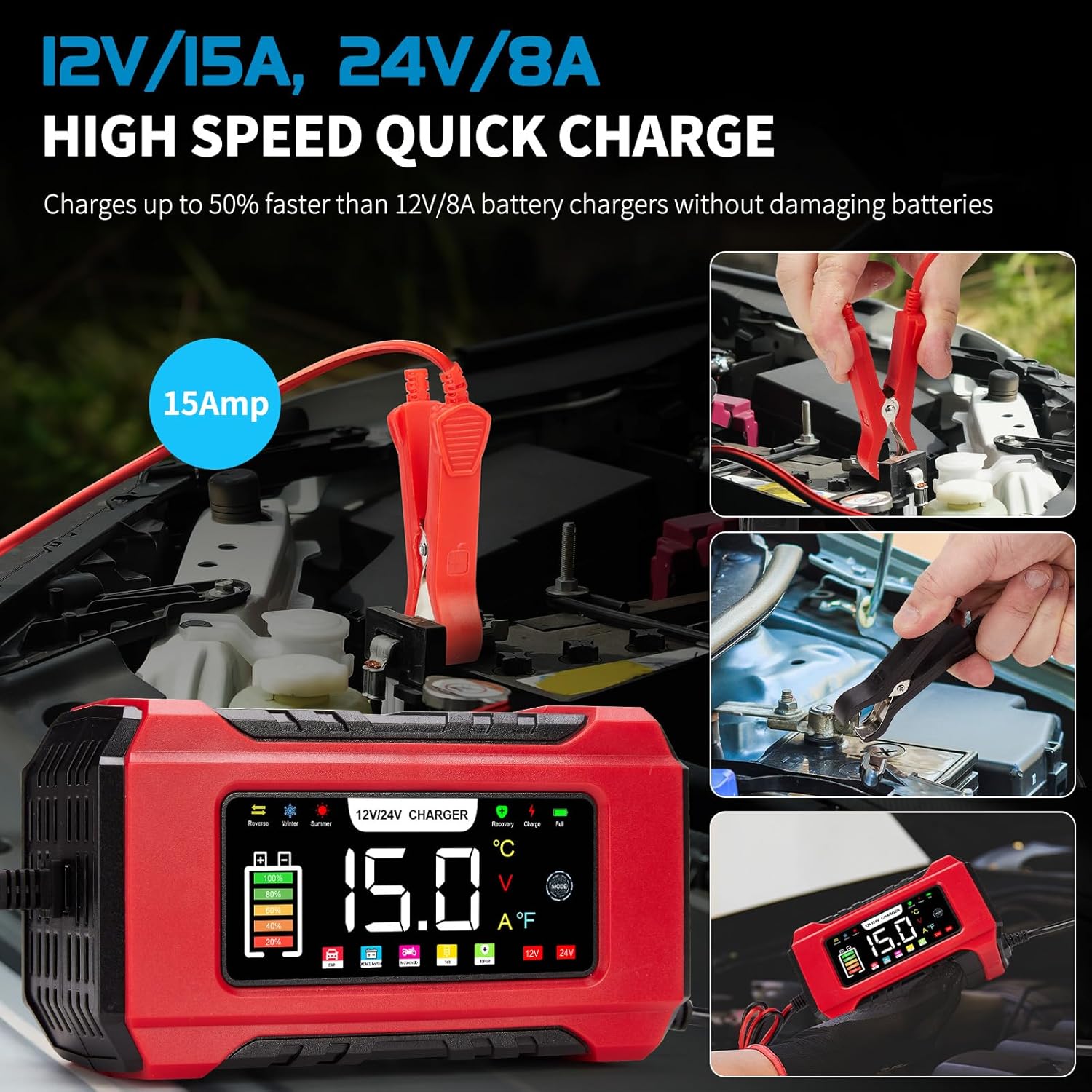 Detalle 2 de Aptliton 15A Intelligent Car Battery Charger 12V/24V