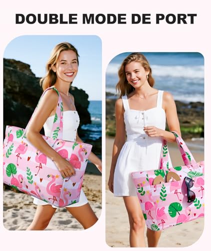 Thumbnail 6 de ISEYOU Grand Sac de Plage XXL Imperméable avec Fermeture Éclair – Sac Plage Pliable et Léger, Multi-Poches de Grande Capacité