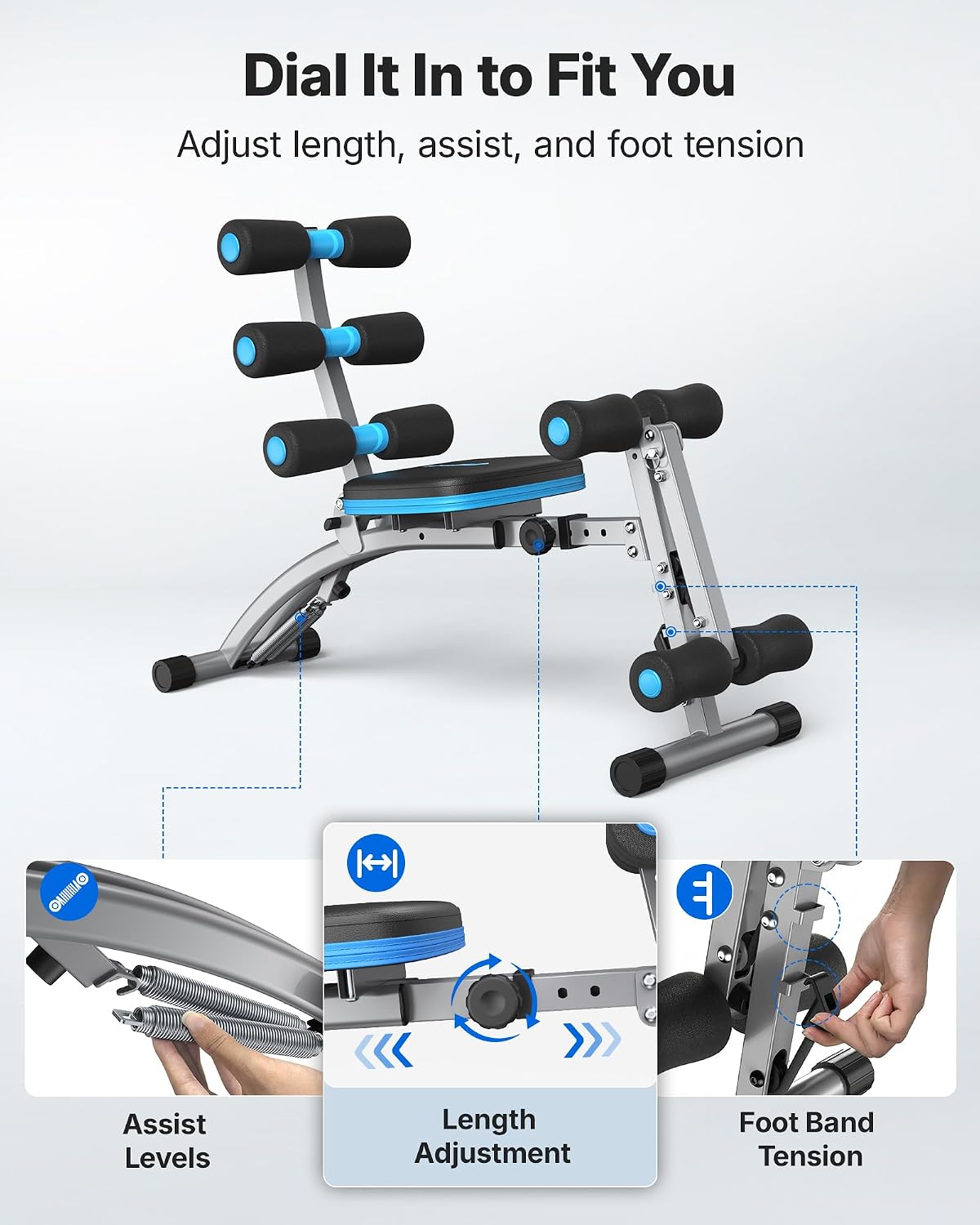 Detalle 2 de MERACH Adjustable Ab Machine with 4 Length Settings and 300 lb Capacity