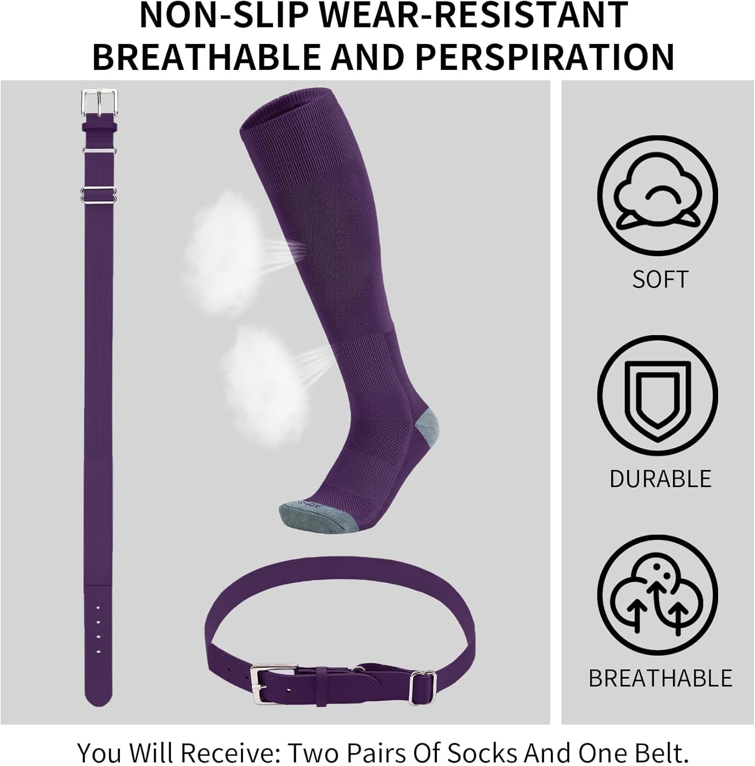 Thumbnail 1 de QBK 2-16Y Toddler Baseball Socks and Belt Combo Set (2 Pairs of Socks & 1 Belt)