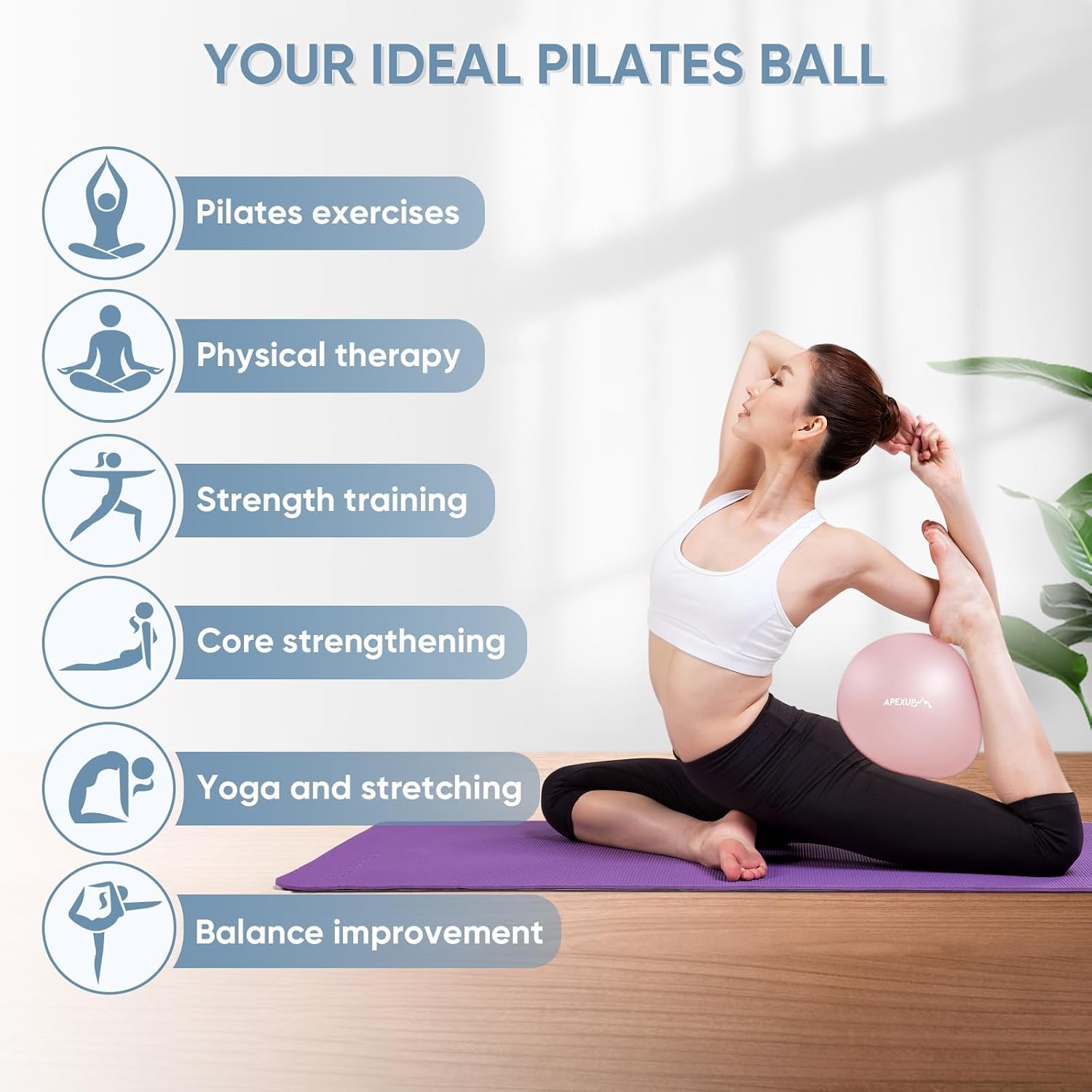 Detalle de APEXUP APEXUP-359 9-Inch Pilates Ball, Pink PVC for Core and Balance Workouts