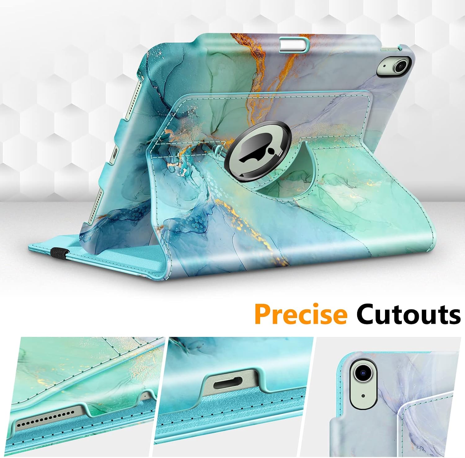 Thumbnail 6 de FINTIE Rotating Case for iPad Air 11-inch (M4/M3/M2) with 360 Swivel and Pencil Holder – Emerald Marble
