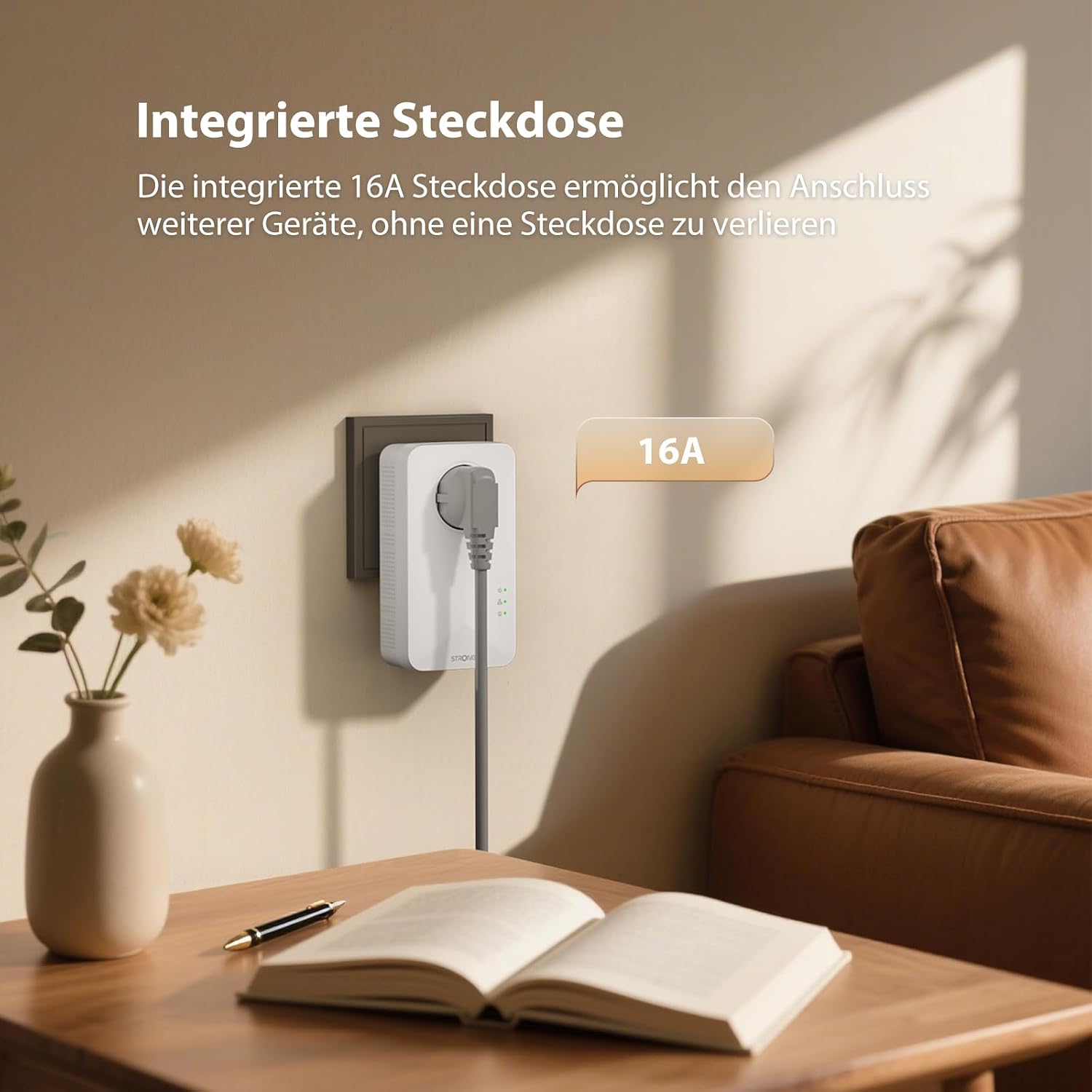 Detalle de STRONG AV1000 Powerline-Adapter-Set mit HomePlug AV2 – Gigabit LAN über die Stromleitung, Plug & Play
