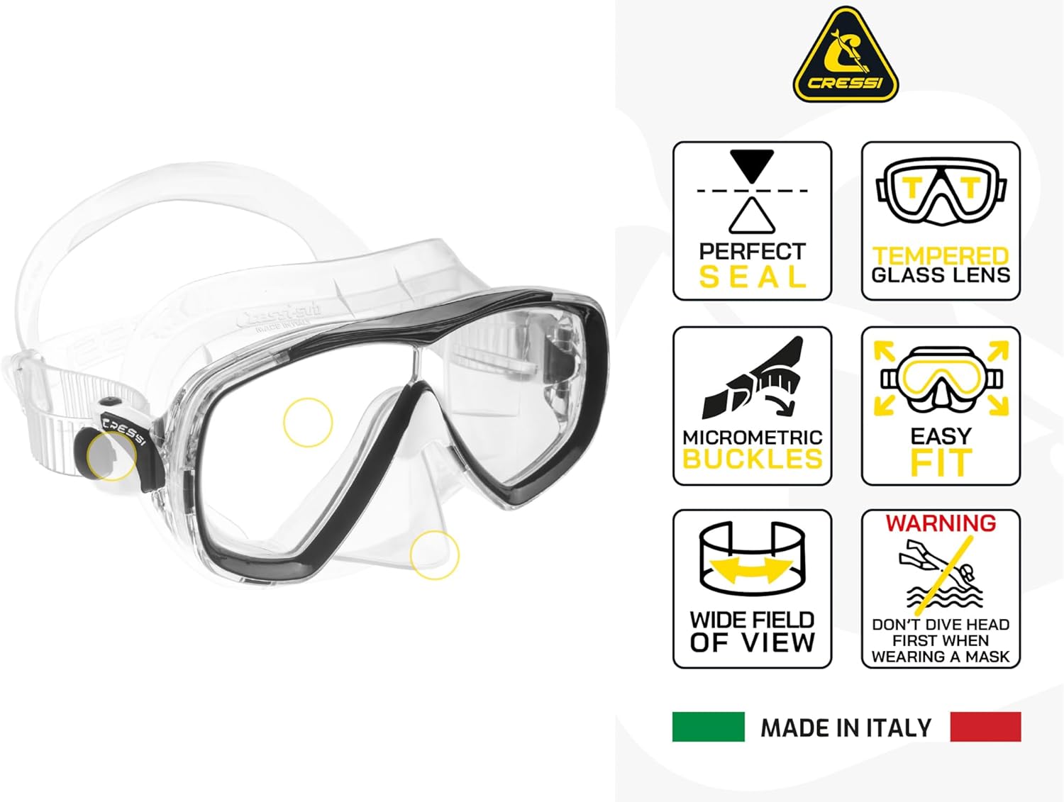 Detalle de CRESSI Estrella + Seal Dry Combo — Masque Estrella et Tuba Gamma, taille unique