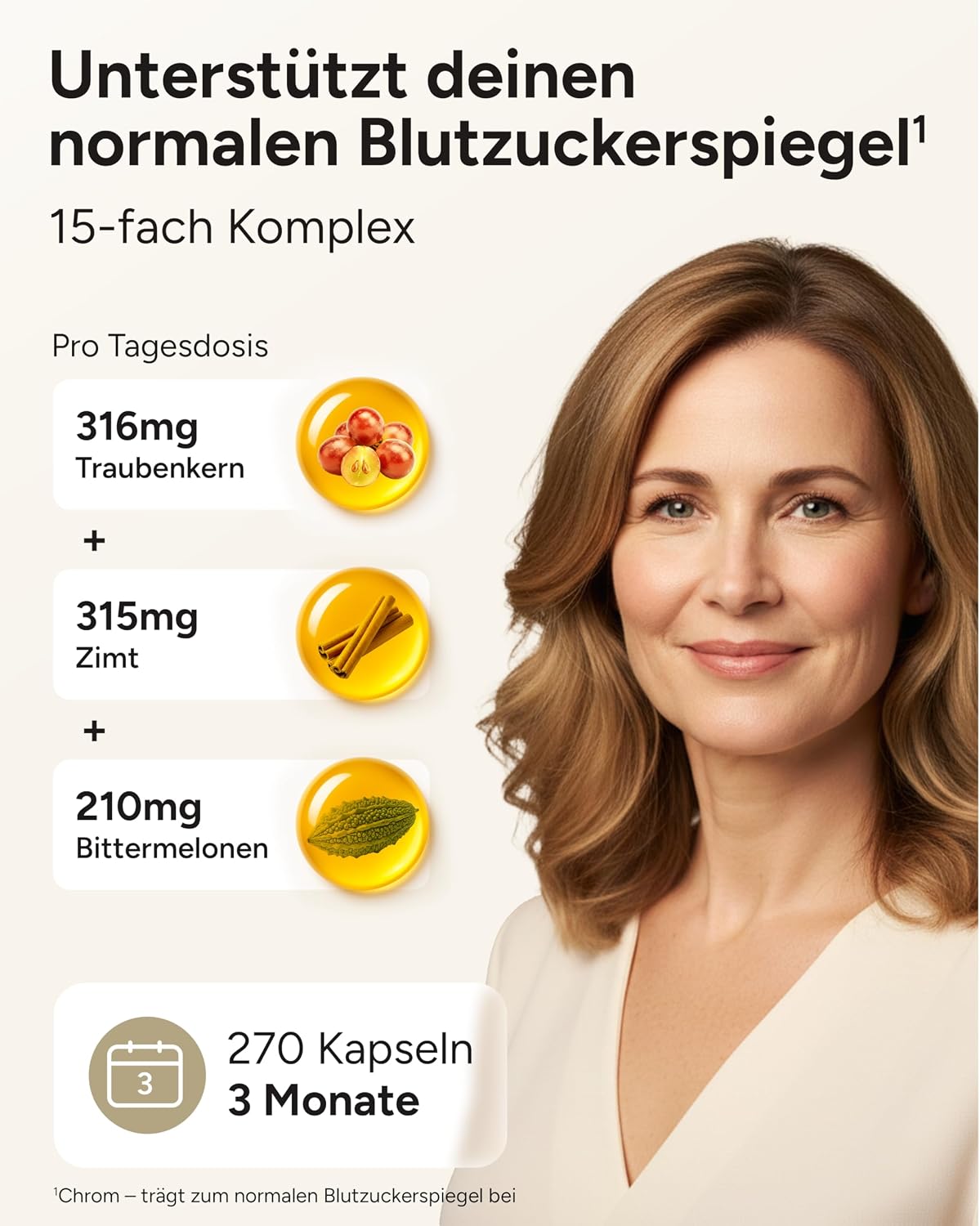 Thumbnail 1 de 15-fach Blutzucker Komplex Kapseln mit Kurkuma, Olivenblatt OPC, Bittermelone & Chrom (3 Monatsvorrat) – 270 Kapseln