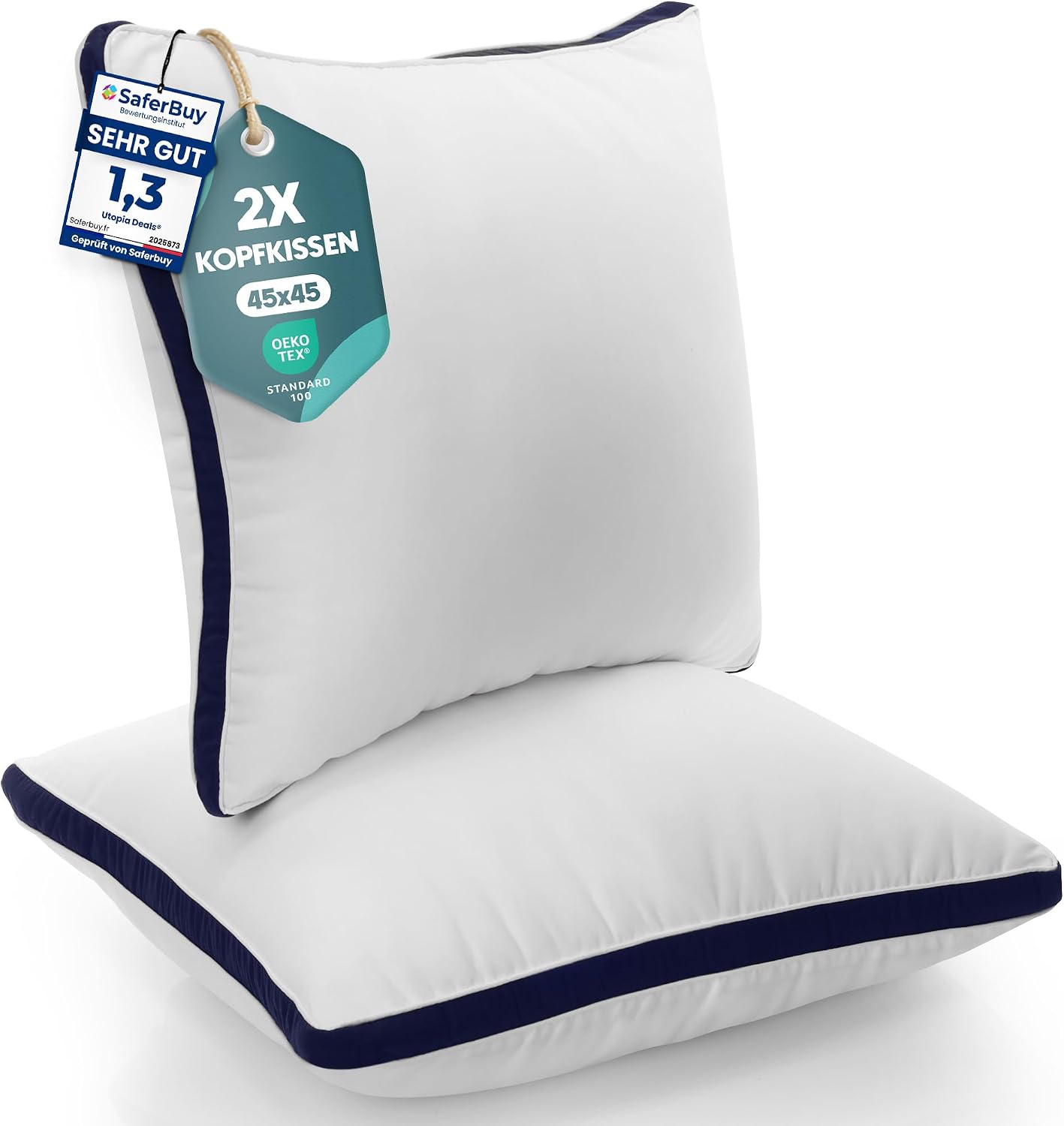 Thumbnail 6 de Utopia Bedding Kopfkissen 40x80 2er Set – Premium Schlafkissen mit gebürstetem Bezug, Marineblau