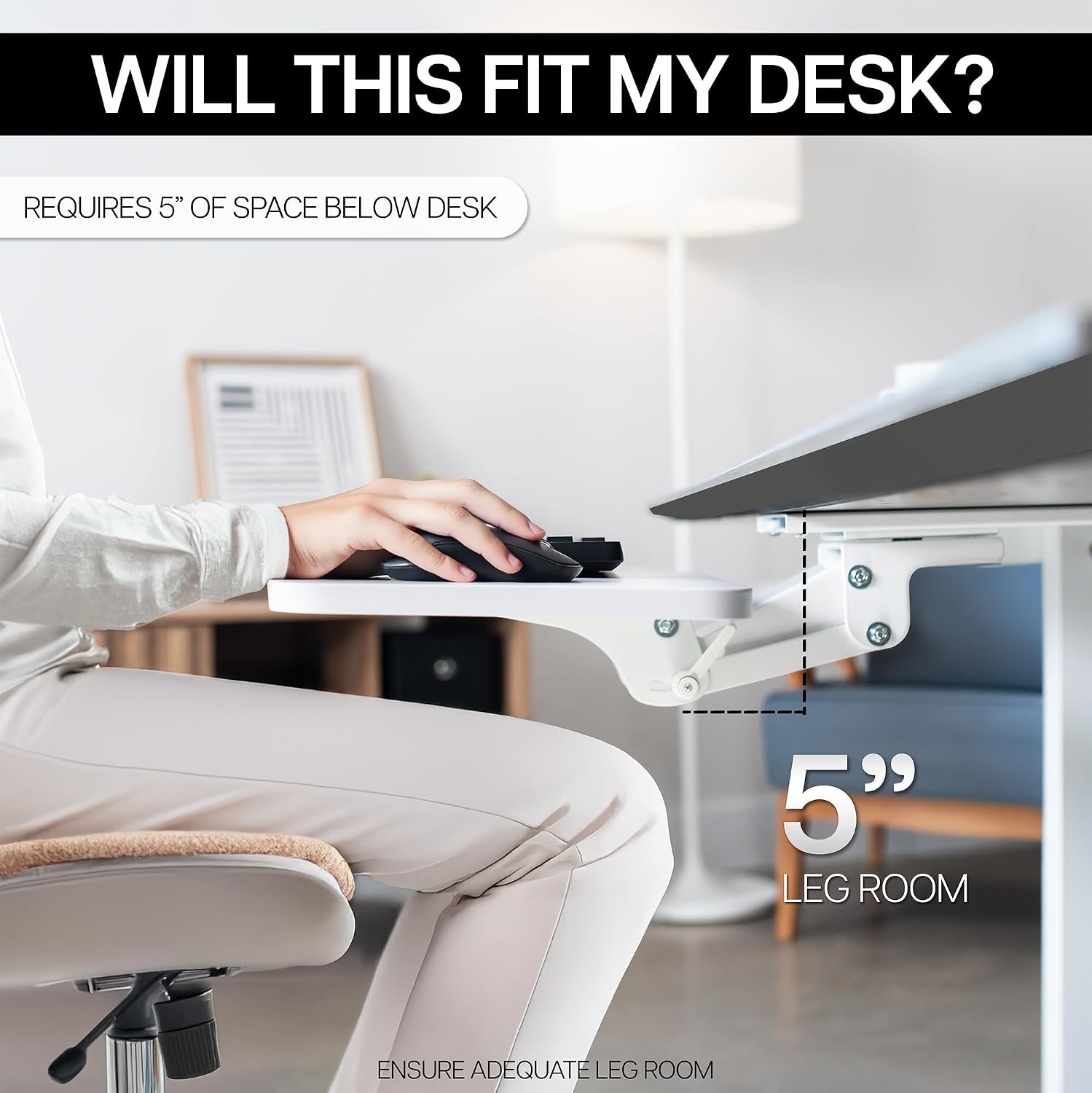 Thumbnail 5 de VIVO MOUNT-KB03W Under Desk Keyboard Tray, 25 x 10 in, White, 360° Swivel