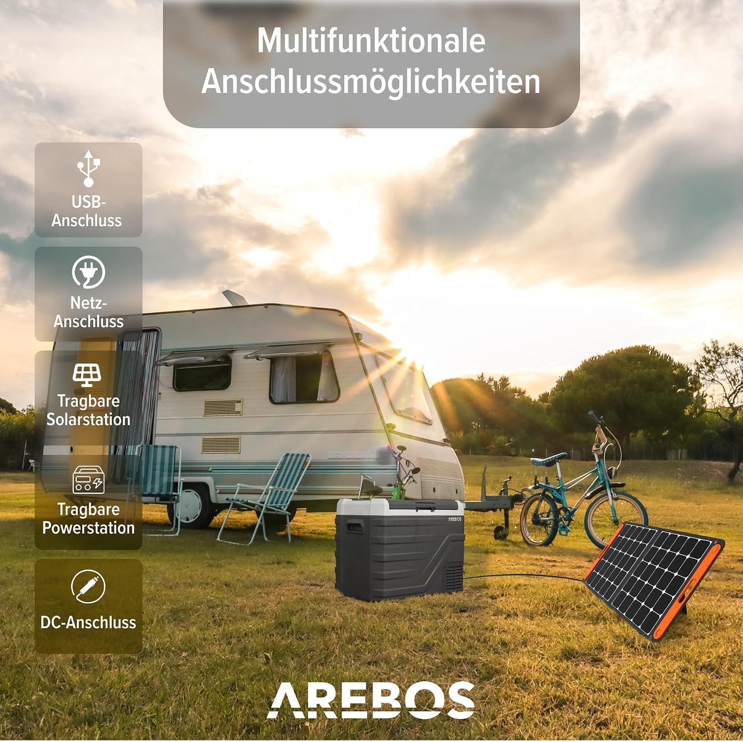 Detalle de Arebos Kompressor Kühlbox 43 Liter – Mobile Gefrierbox mit APP, USB-Ladeanschluss und Smart-Steuerung