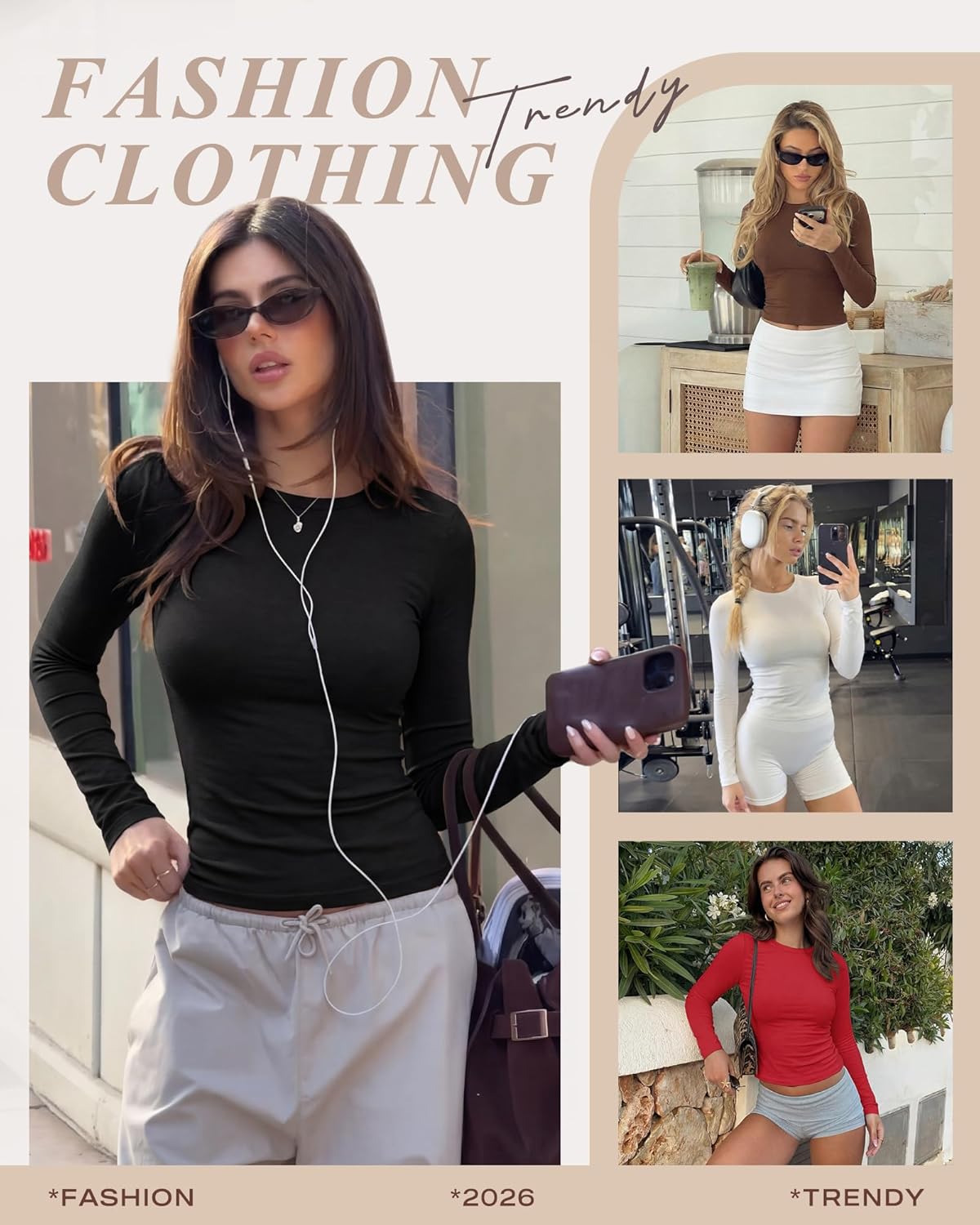 Thumbnail 4 de TNNZEET Women’s Long Sleeve Basic Soft Tee (4-Way Stretch Crew Neck Crop Top)