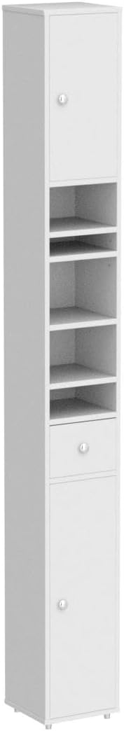 Detalle de SoBuy BZR34-W Bathroom Cabinet, 20 cm Slim White Storage with Adjustable Shelves
