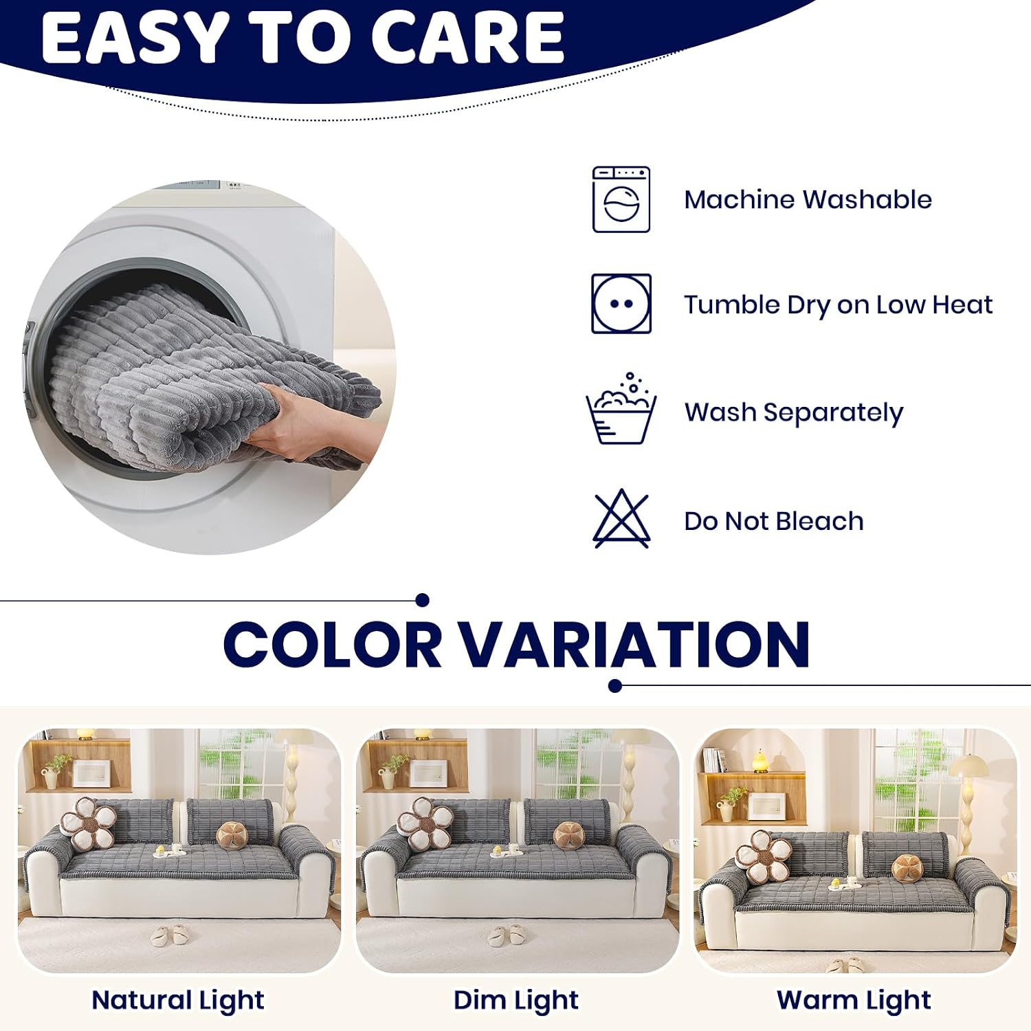 Thumbnail 4 de Royhom Housse de Couchage Épais pour Canapé et Coins – Protection anti-dérapante et douces textures (Gris, 70 x 210 cm)