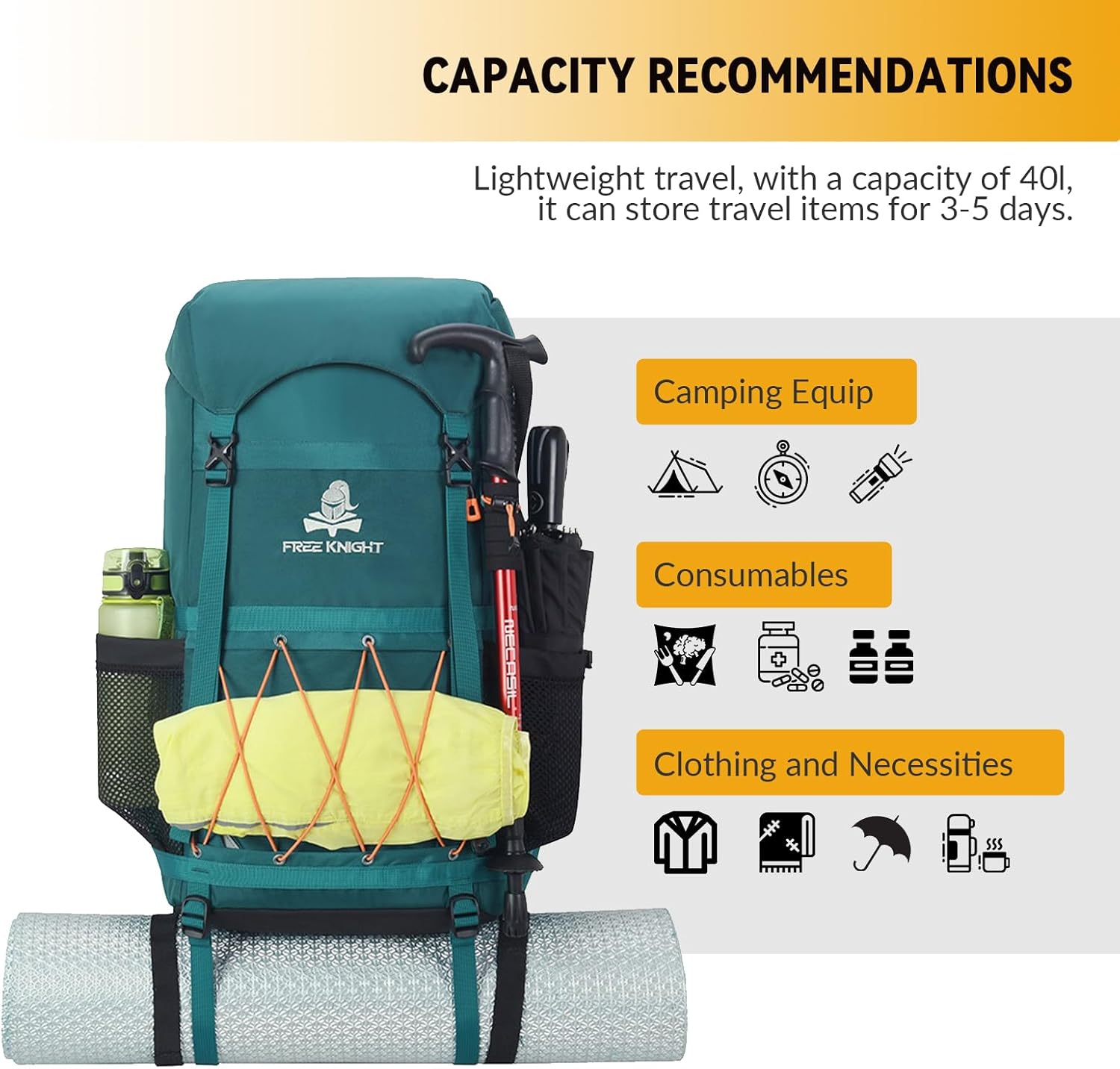 Detalle de Bseash 40L Waterproof Hiking Backpack with Rain Cover – Practical Daypack for Outdoor Adventures