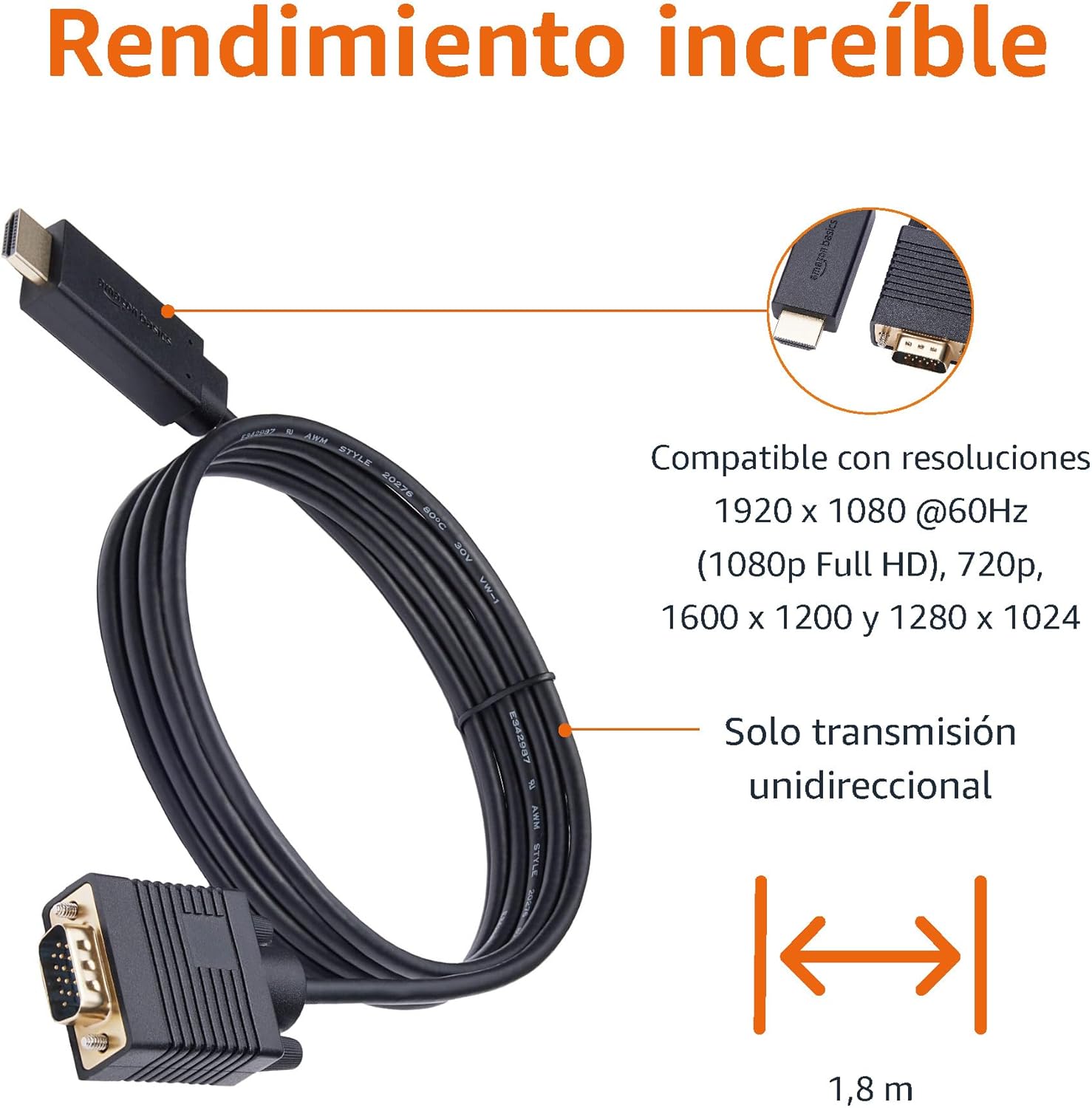 Thumbnail 3 de Amazon Basics HDMI a VGA 3m cable