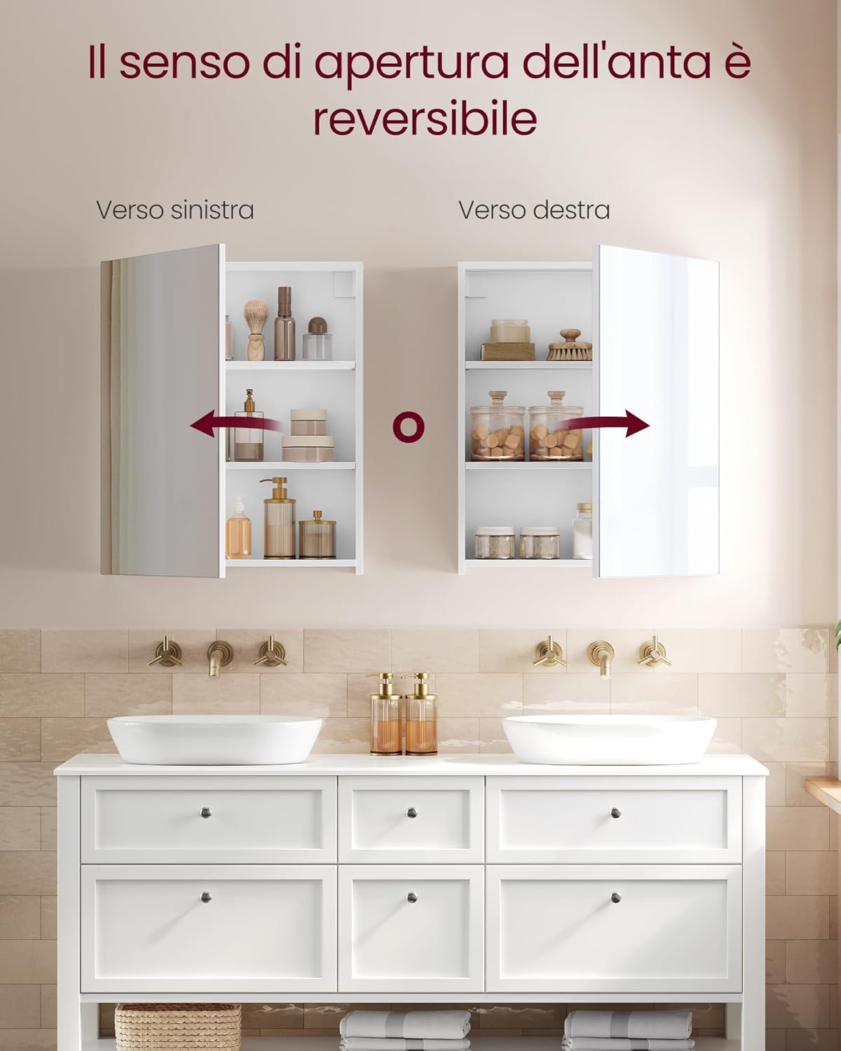 Detalle 2 de VASAGLE KAILYN Collezione – Armadietto a Specchio da Parete per Bagno, 13 x 50 x 60 cm, Bianco BBK012WB01