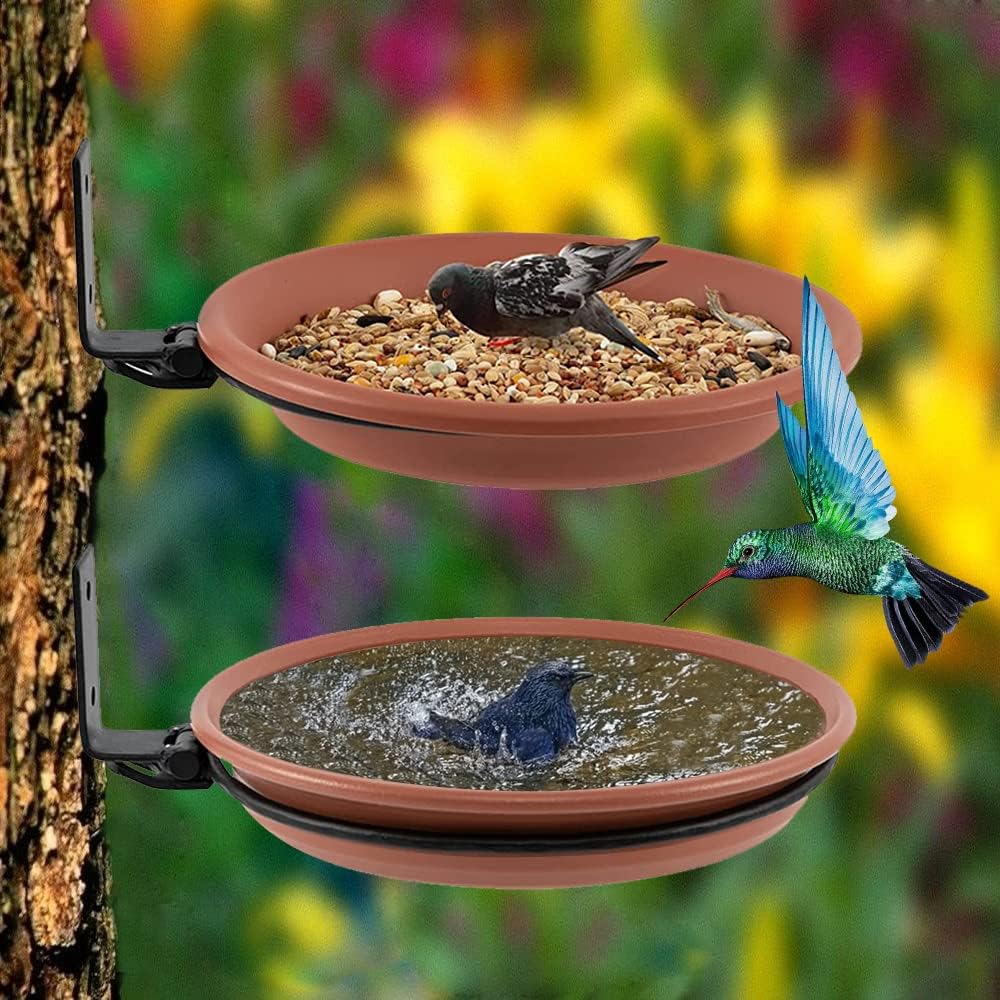 Detalle de 2er Set hängende Vogelfutterspender & Vogeltränken mit Vogelbad am Balkongeländer – winterfest für Garten & Balkon