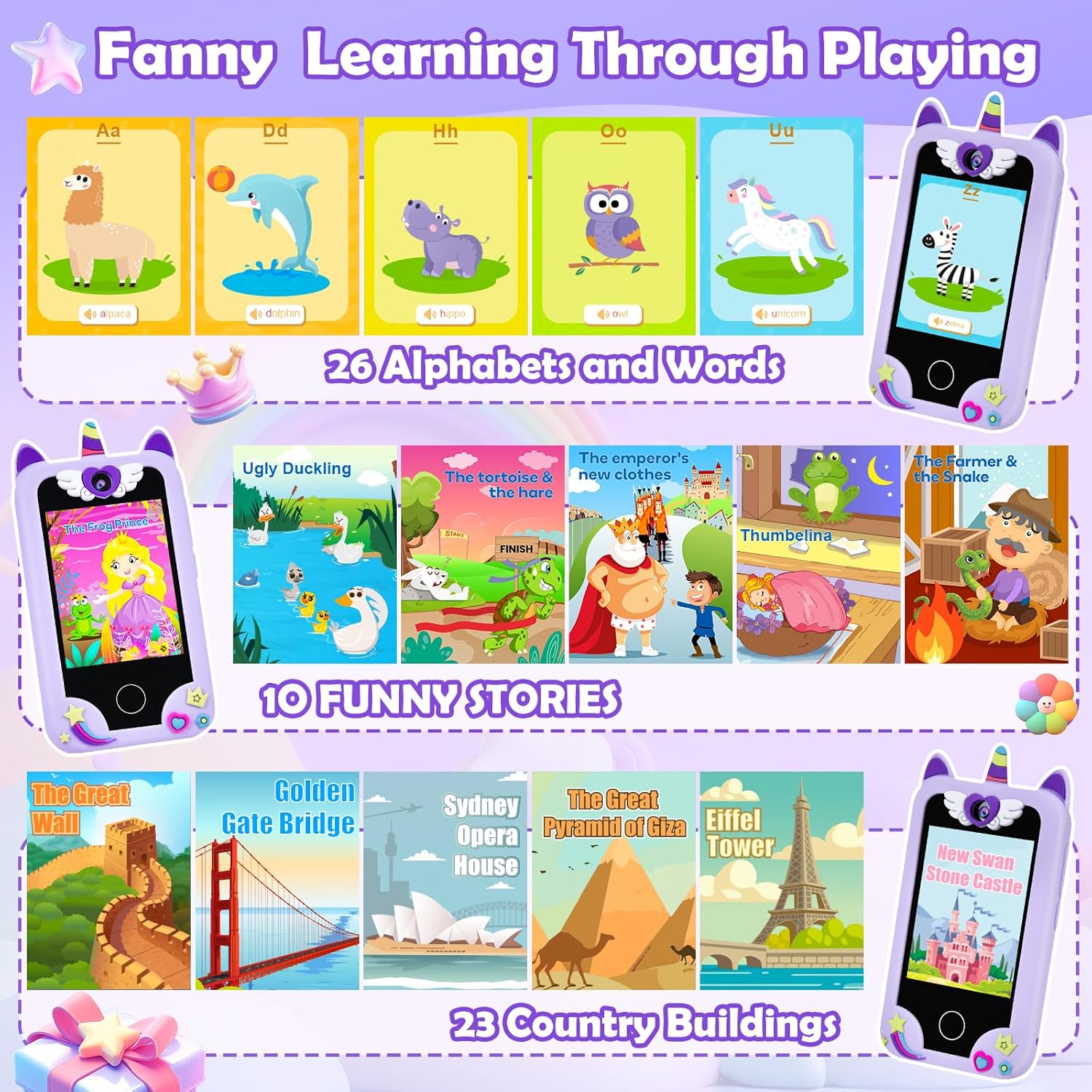 Detalle de Elecoutek Kids Smart Phone: Unicorn Themed 2.8" Toy Smartphone for 3–10 Year Olds
