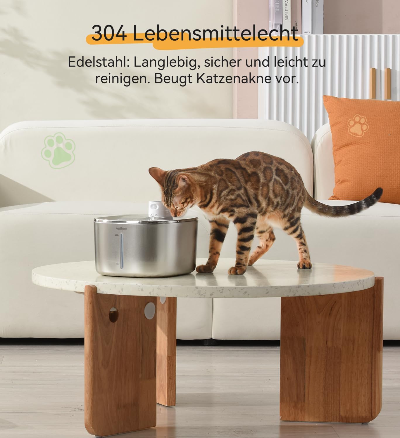 Detalle 2 de WILKIEE Katzenbrunnen Edelstahl 4,1 L Akku
