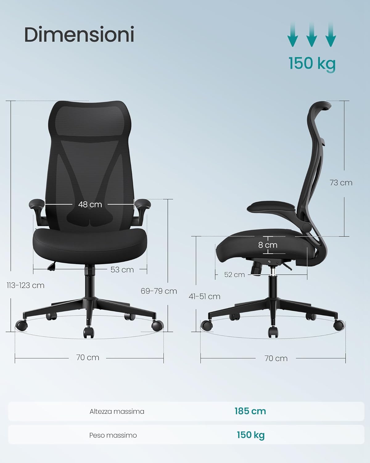 Detalle 2 de SONGMICS OBN088B01 sedia da ufficio 150 kg