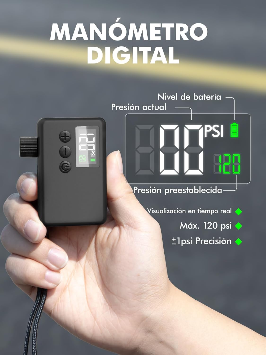 Detalle de GPUTEK Bomba Eléctrica para Bicicletas 🚲, Alta Presión 120 PSI