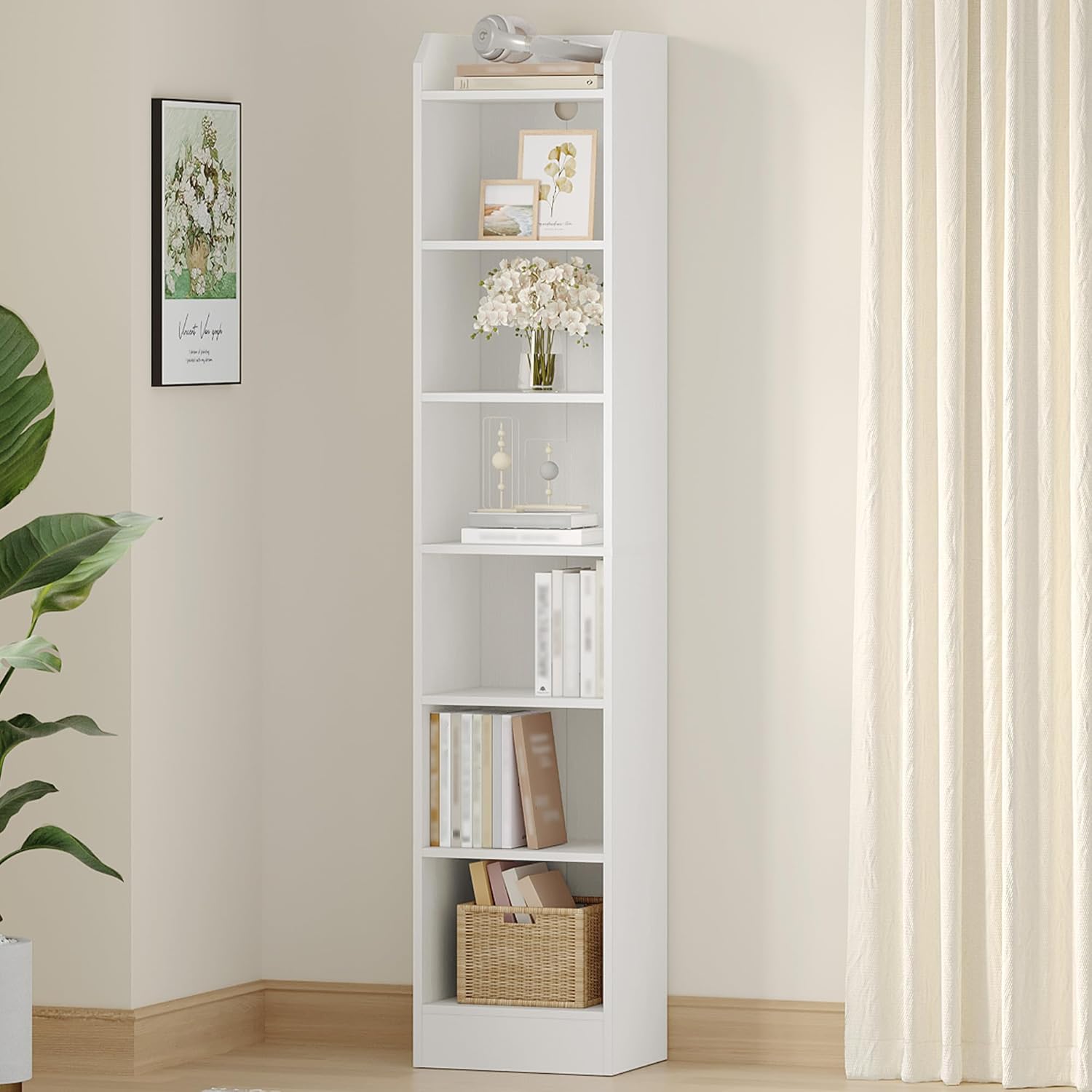 Detalle de Hzuaneri Bibliothèque à 7 niveaux sur pieds – Étagère de rangement blanche BC07913X
