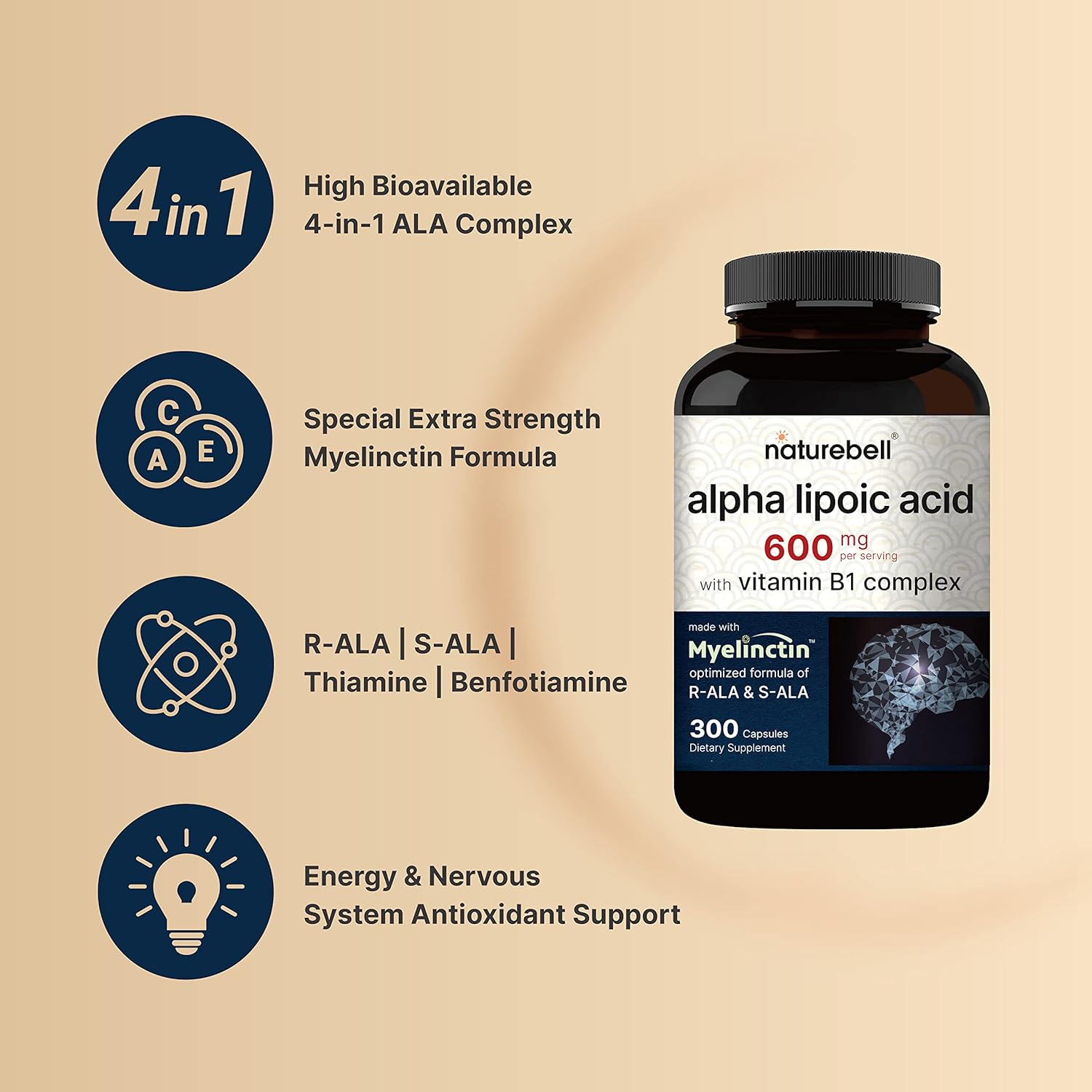 Detalle de NatureBell Alpha Lipoic Acid Supplement 600 mg
