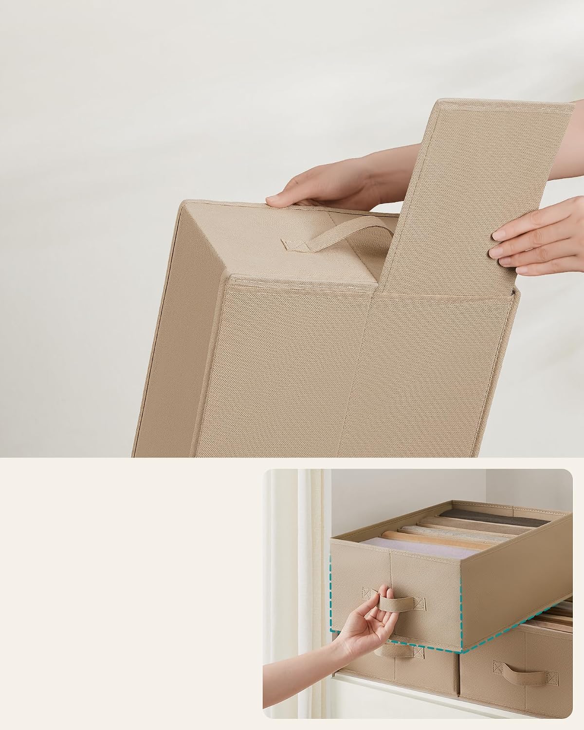 Detalle de SONGMICS RUS009K02 kledingorganizers, 6 vakken, stapelbaar en zandbeige