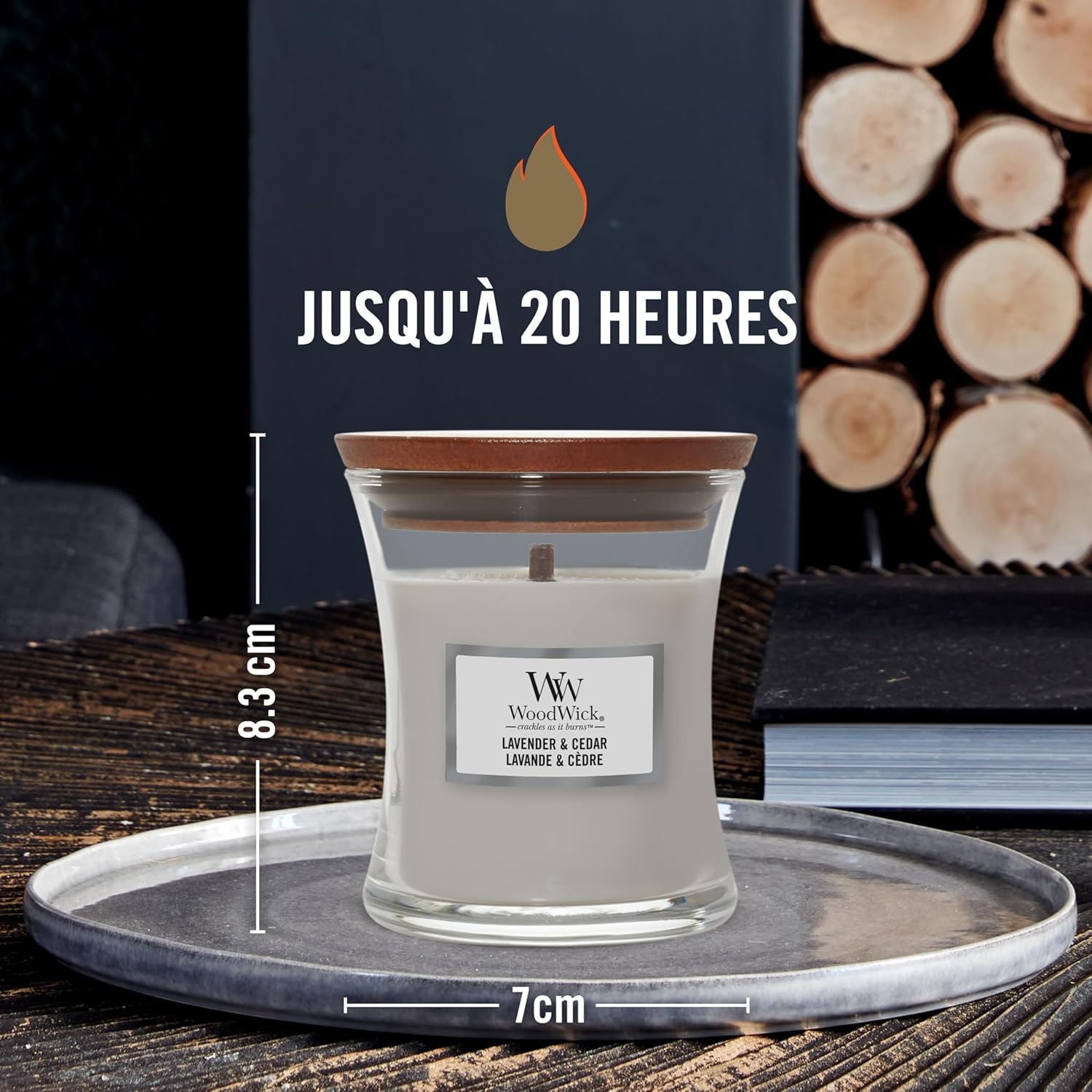 Thumbnail 2 de WoodWick jarre parfumée moyenne, Lavande et Cèdre — mèche en bois crépitante (jusqu’à 20 h)