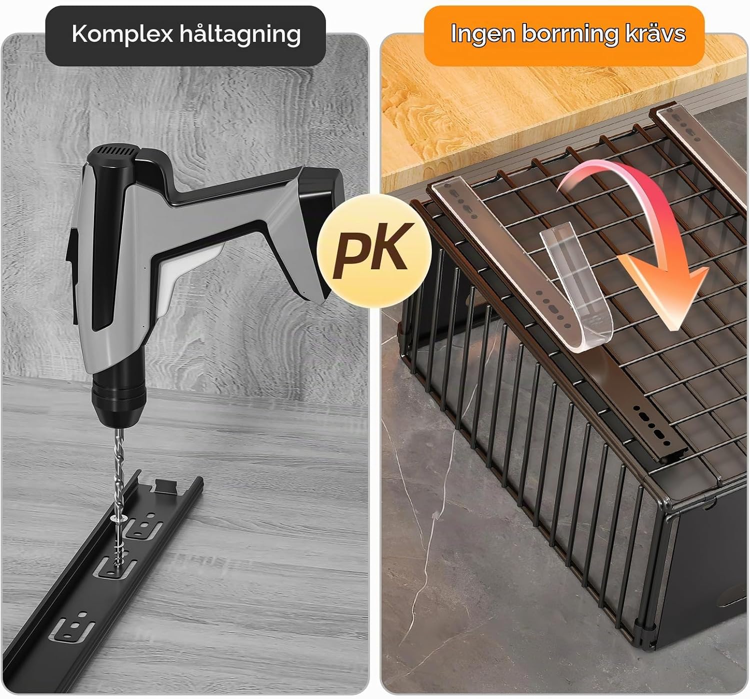 Detalle 1 de Hexify utdragbara kökslådor i kolstål, 2-pack med 19 cm hög kant