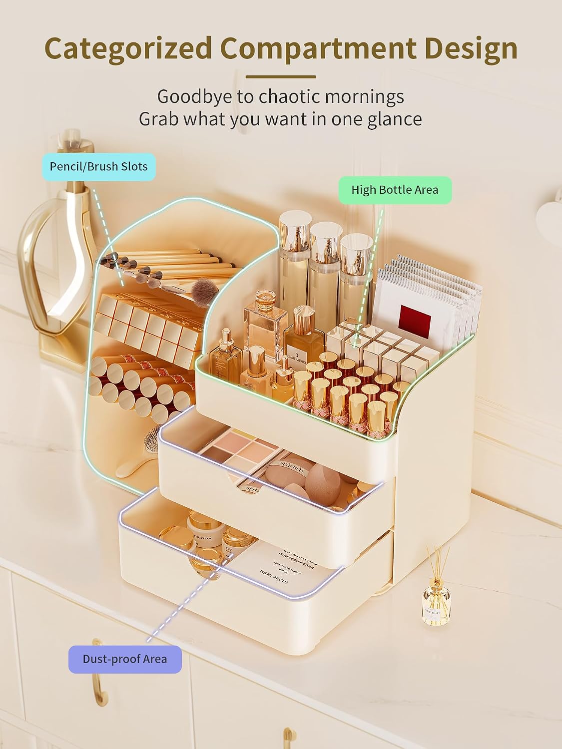 Thumbnail 2 de Makeup Organizer with Drawers Large Vanity Storage