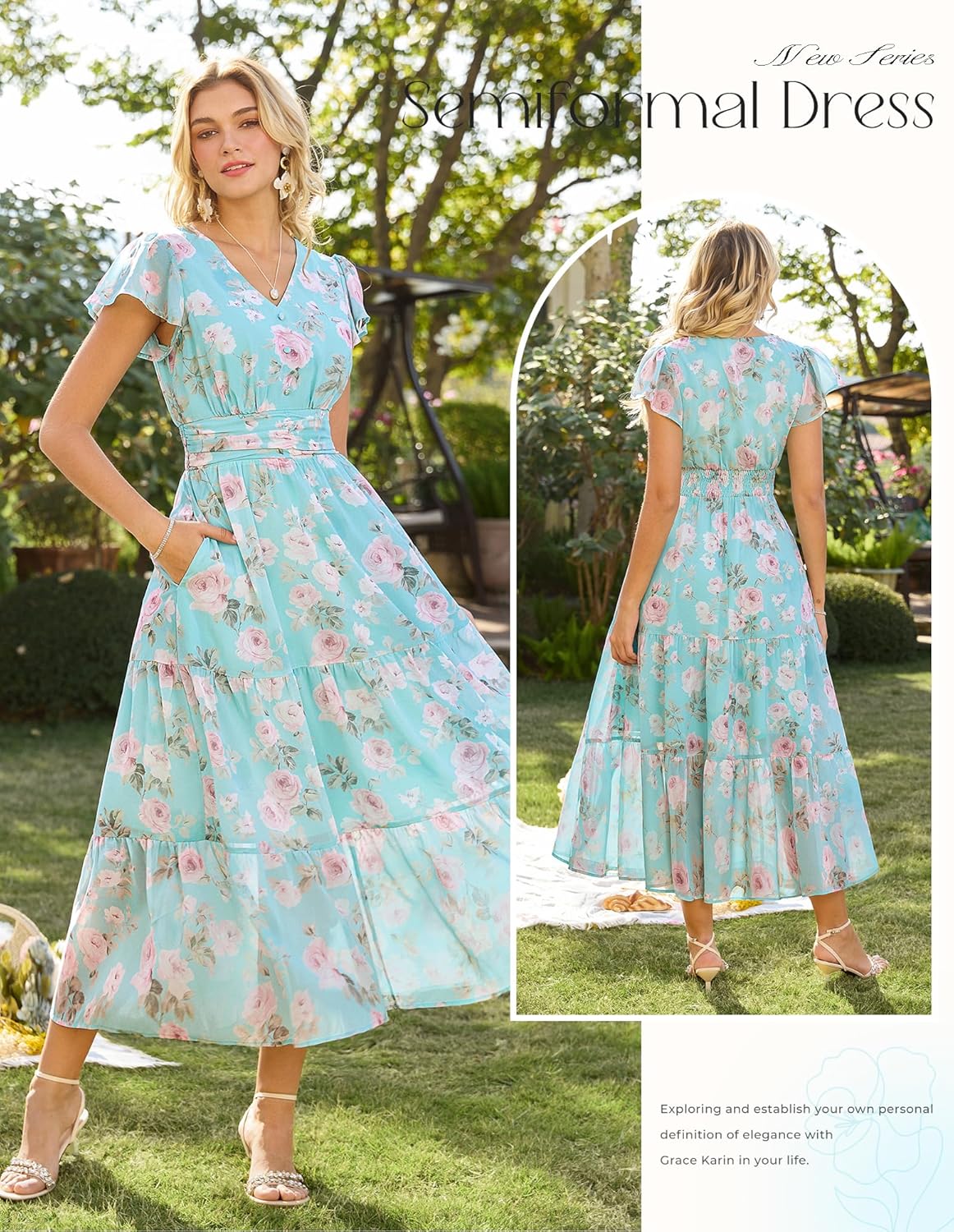 Thumbnail 1 de GRACE KARIN 2026 Women Summer Dress: Maxi Floral with Pockets and V-Neck