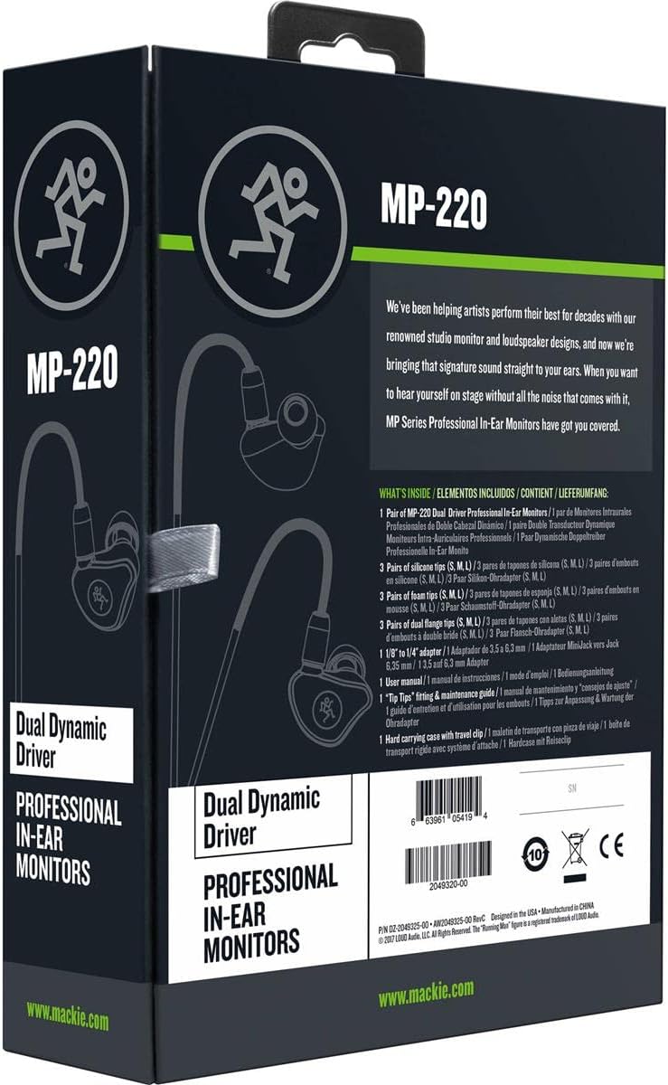 Detalle 2 de Mackie MP-220 in-ear-hörlurar med dubbla dynamiska element och ljudisolering