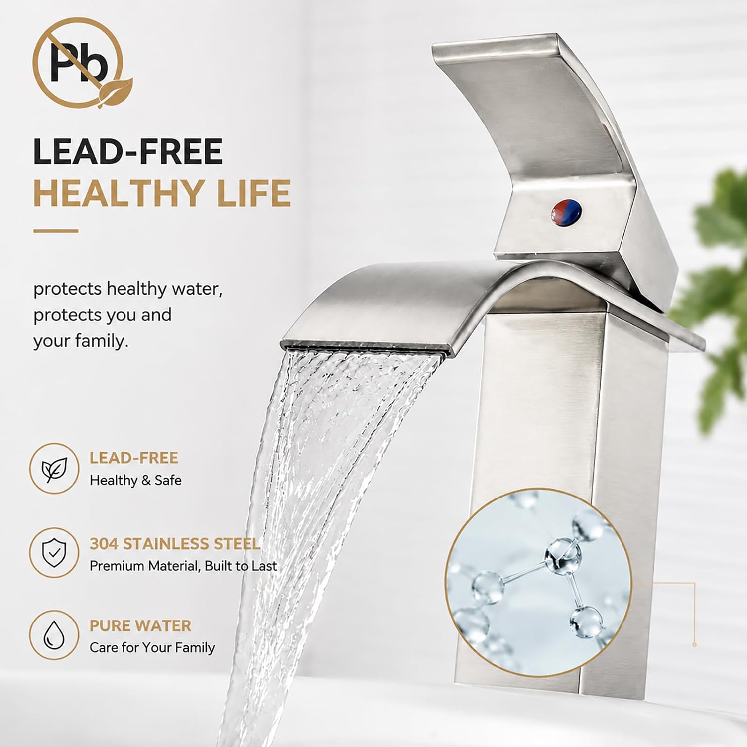 Detalle 1 de VOTON V-1727L Vessel Sink Faucet, Brushed Nickel Waterfall Spout