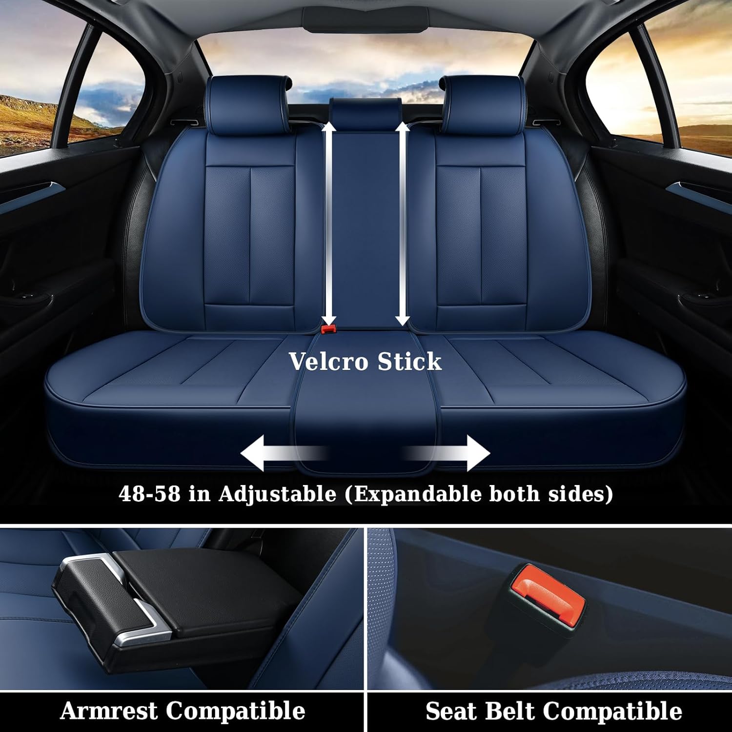 Thumbnail 3 de Coverado Car Seat Covers Full Set in NAPPA Leather (Universal Fit) – Blue