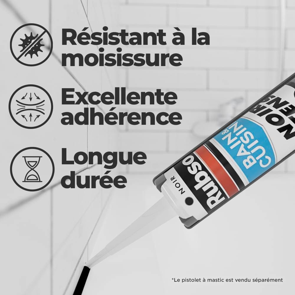 Thumbnail 2 de Rubson Mastic Bain & Cuisine Noir Intense 280 ml — joint silicone multi-matériaux renforcé et antifongique