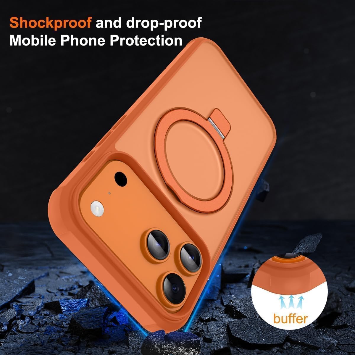 Thumbnail 1 de CHAOFEnG Magnetic Case for iPhone 17 Pro with Stand — Military-Grade Protection, Built-in Magnets, and Ring Kickstand (Cosmic Orange, Translucent Back)