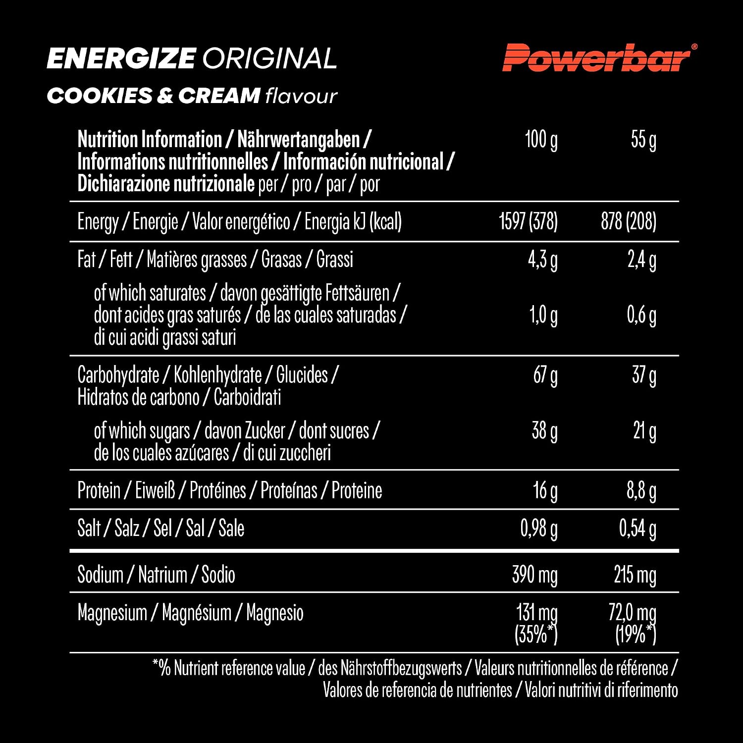 Detalle de Powerbar Energize Bar (15x55g) Cookies et crème – Barre énergétique