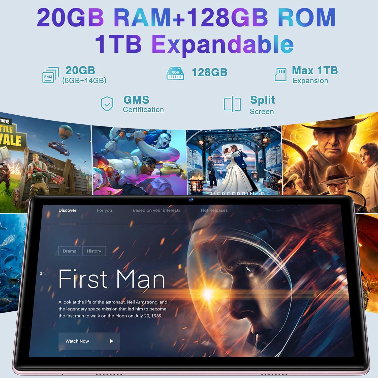 Detalle de Tablette ZIOVO 10 Pouces Android 14 — 20 Go RAM + 128 Go ROM, 2 en 1 avec clavier et souris, Rose Or