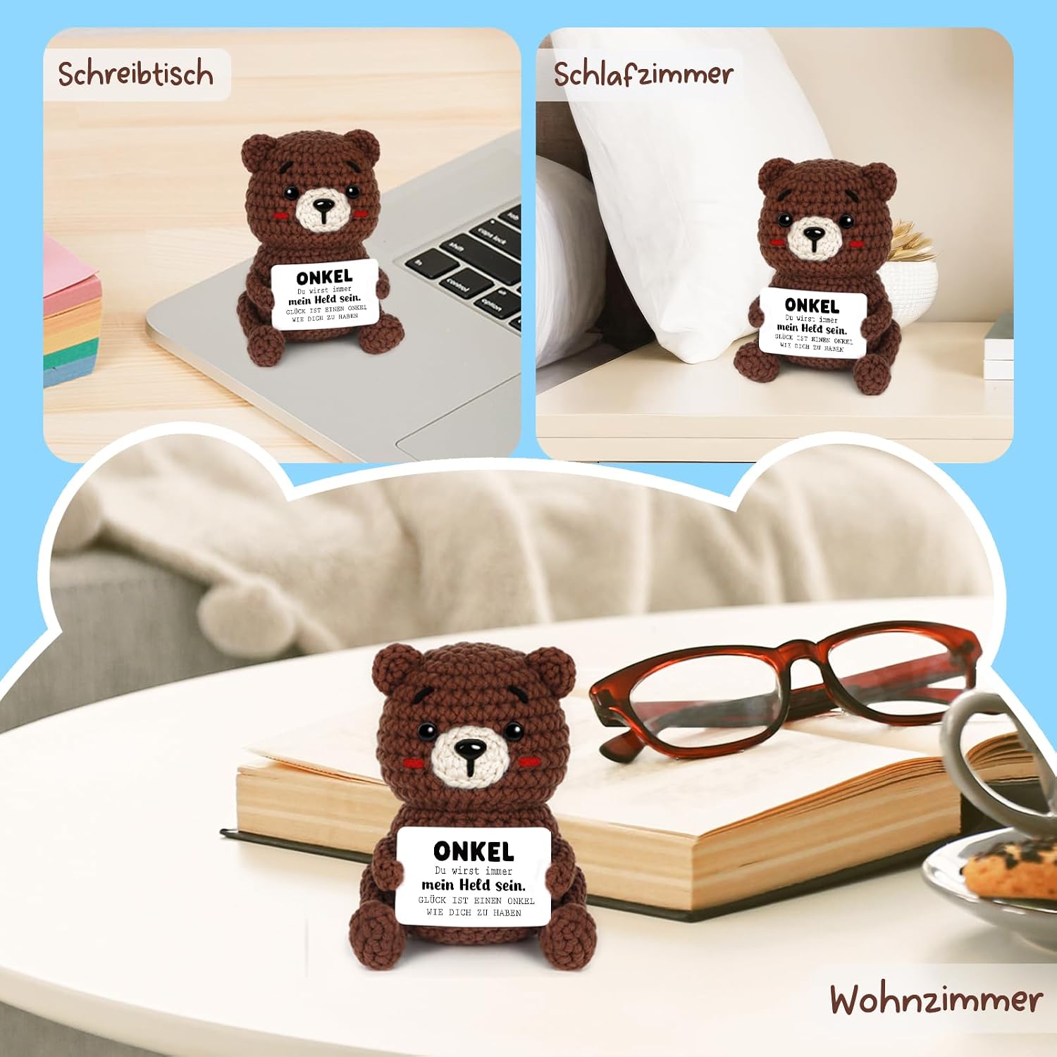 Thumbnail 5 de CheriGift Onkel Geschenk: Handgehäkelter Bär Glücksbringer