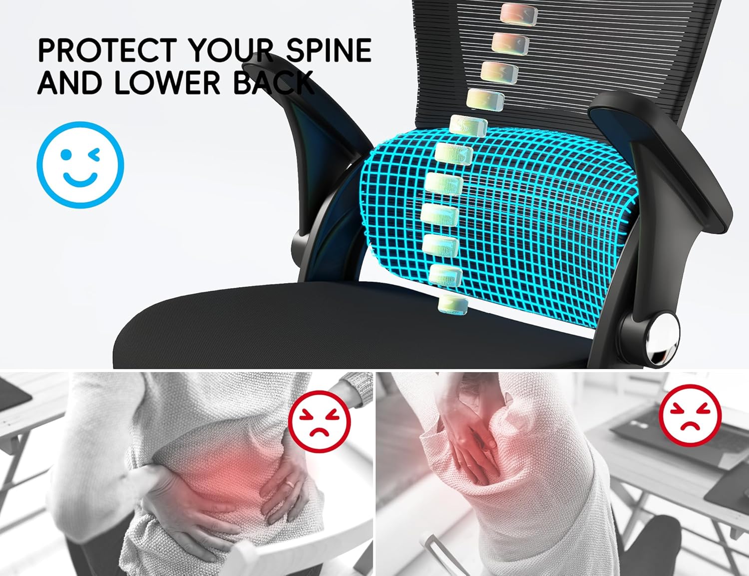 Thumbnail 3 de TRALT Office Chair Ergonomic Desk Chair with Lumbar Support, 3D Headrest & Breathable Mesh Back (Black)
