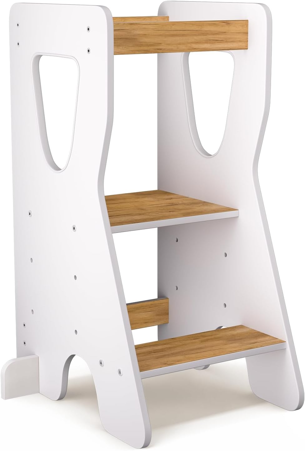 Detalle de COSYLAND Torre Montessoriana Bambini - Torretta in Legno Naturale, 3 Altezze Regolabili, Bianco e Naturale