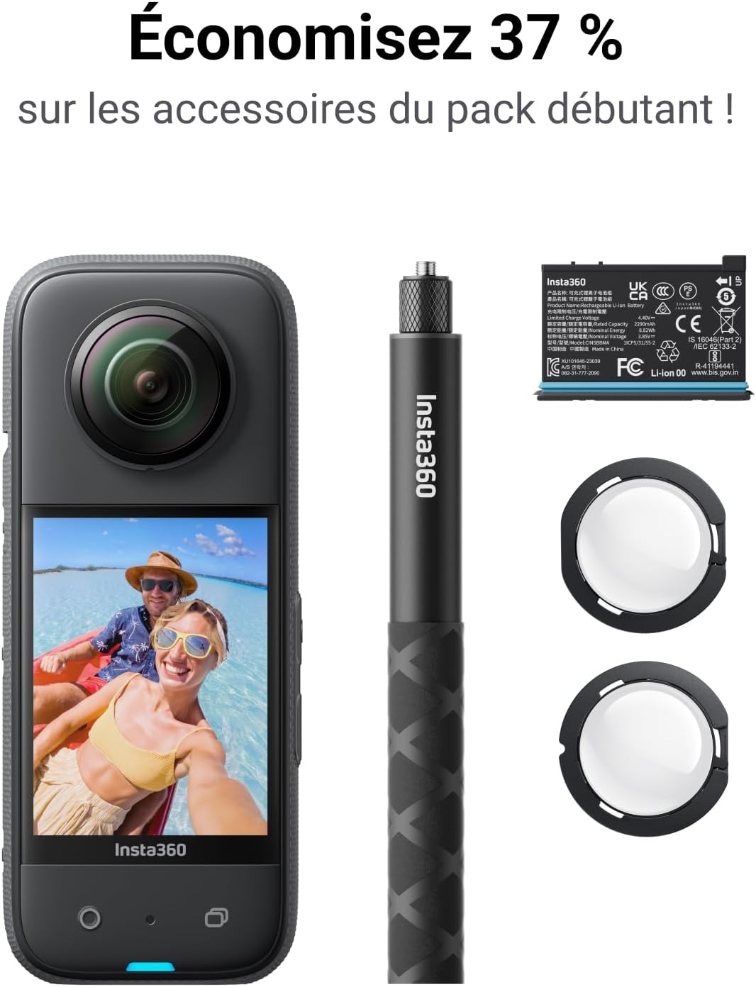 Thumbnail 1 de Insta360 X3 Pack débutant — Caméra d'action 360° et capteur 1/2", étanche, 5,7K, 72 MP