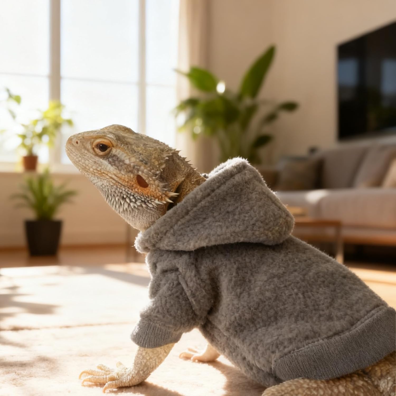 Detalle de CQJ Lizard Clothes for Bearded Dragons: Soft Cotton Hoodie (Grey) for Reptiles